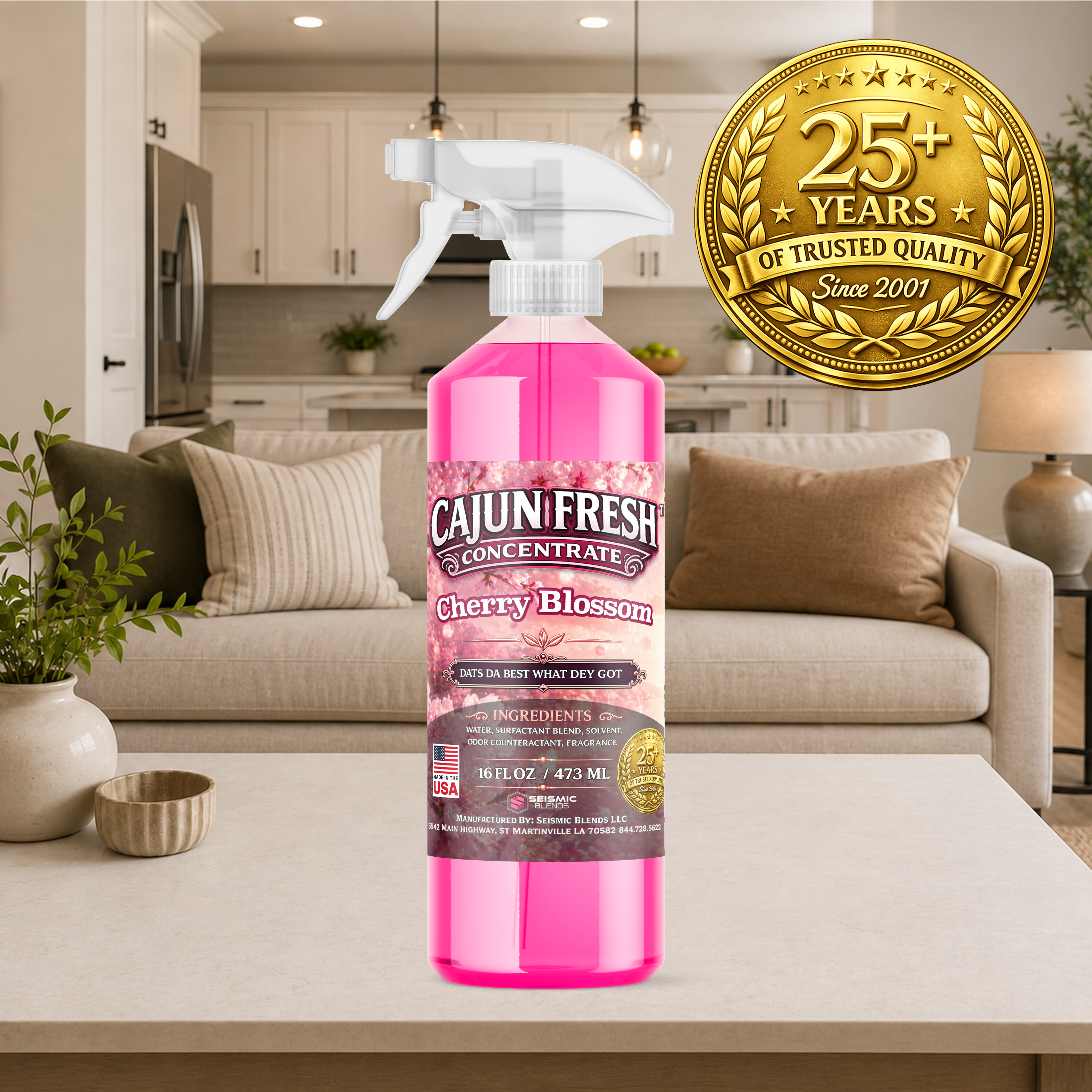 Cajun Fresh Concentrated Air Freshener (SBCF300) Cherry Blossom Fragrance | Professional Odor Neutralizer & Deodorizer