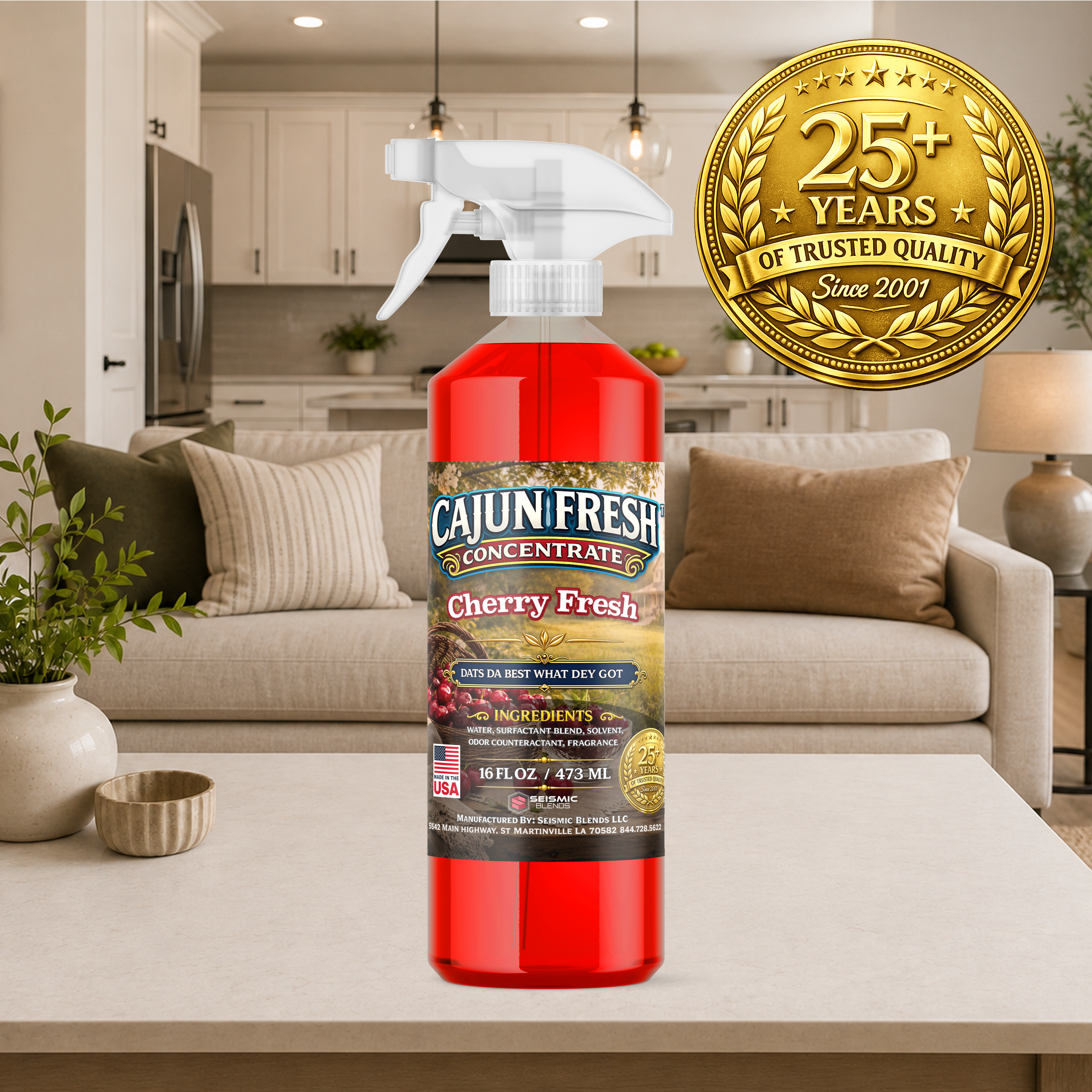 Cajun Fresh Concentrated Air Freshener (SBCF110) Cherry Fresh Fragrance | Professional Odor Neutralizer & Deodorizer