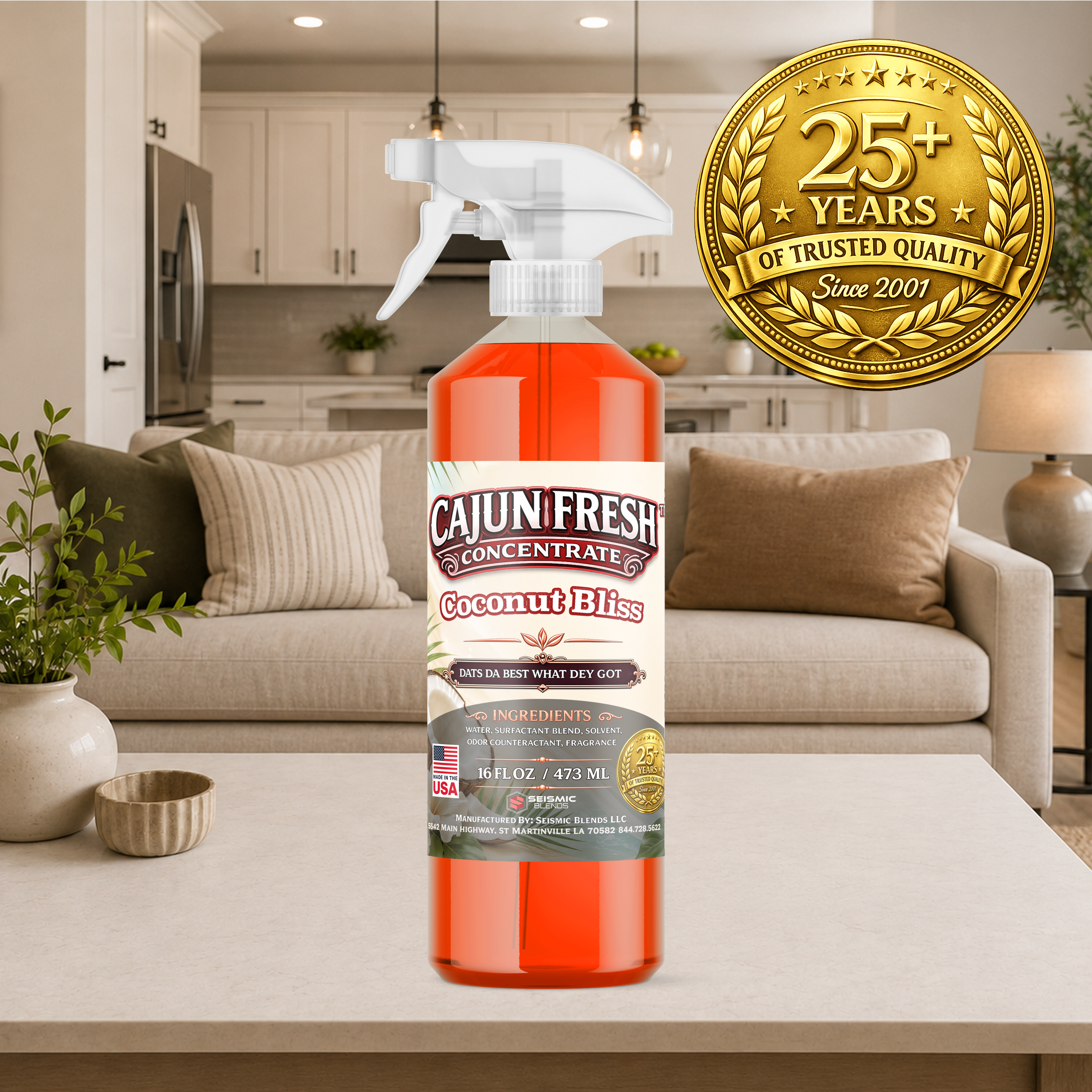 Cajun Fresh Concentrated Air Freshener (SBCF310) Coconut Bliss Fragrance | Professional Odor Neutralizer & Deodorizer