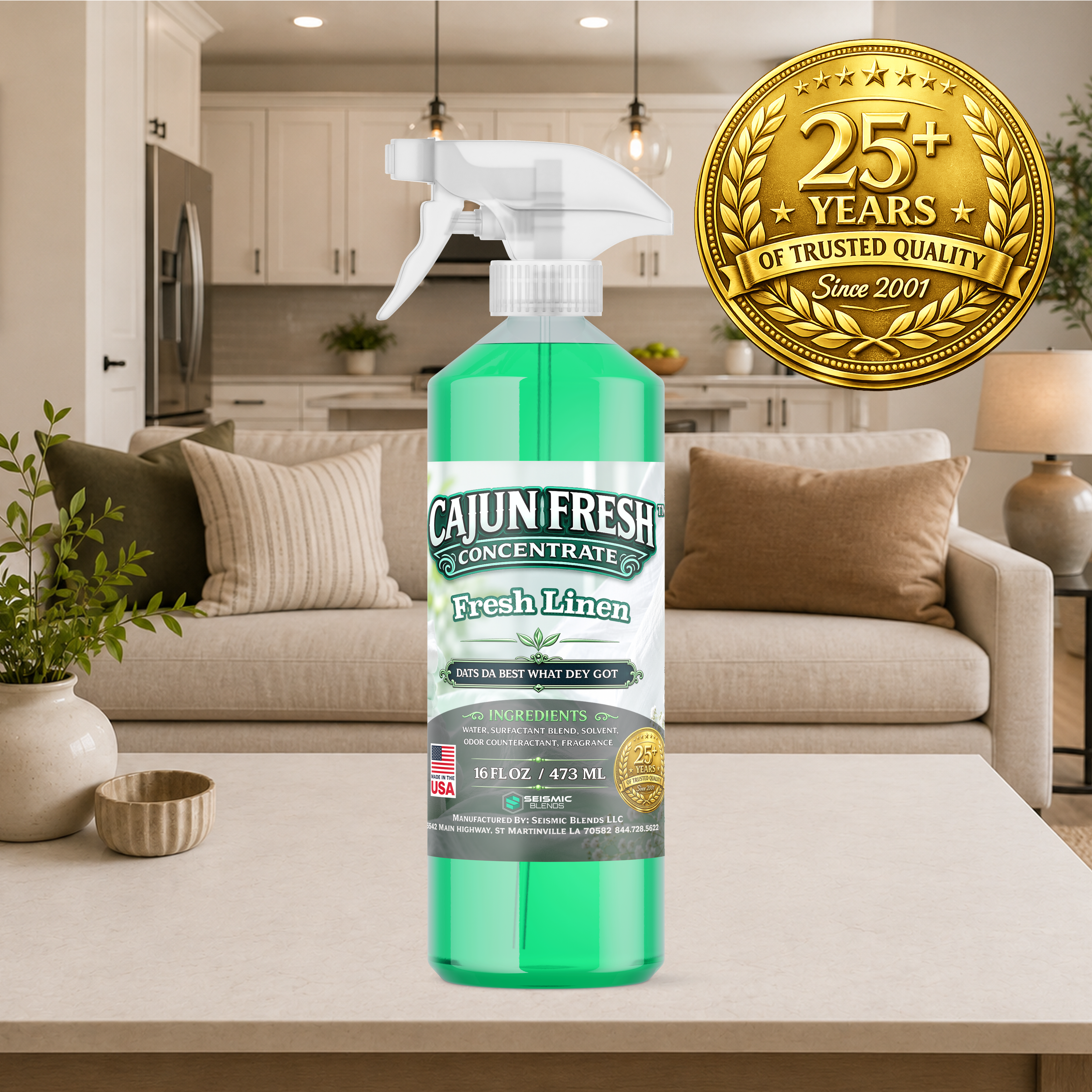 Cajun Fresh Concentrated Air Freshener (SBCF170) Fresh Linen Fragrance | Professional Odor Neutralizer & Deodorizer