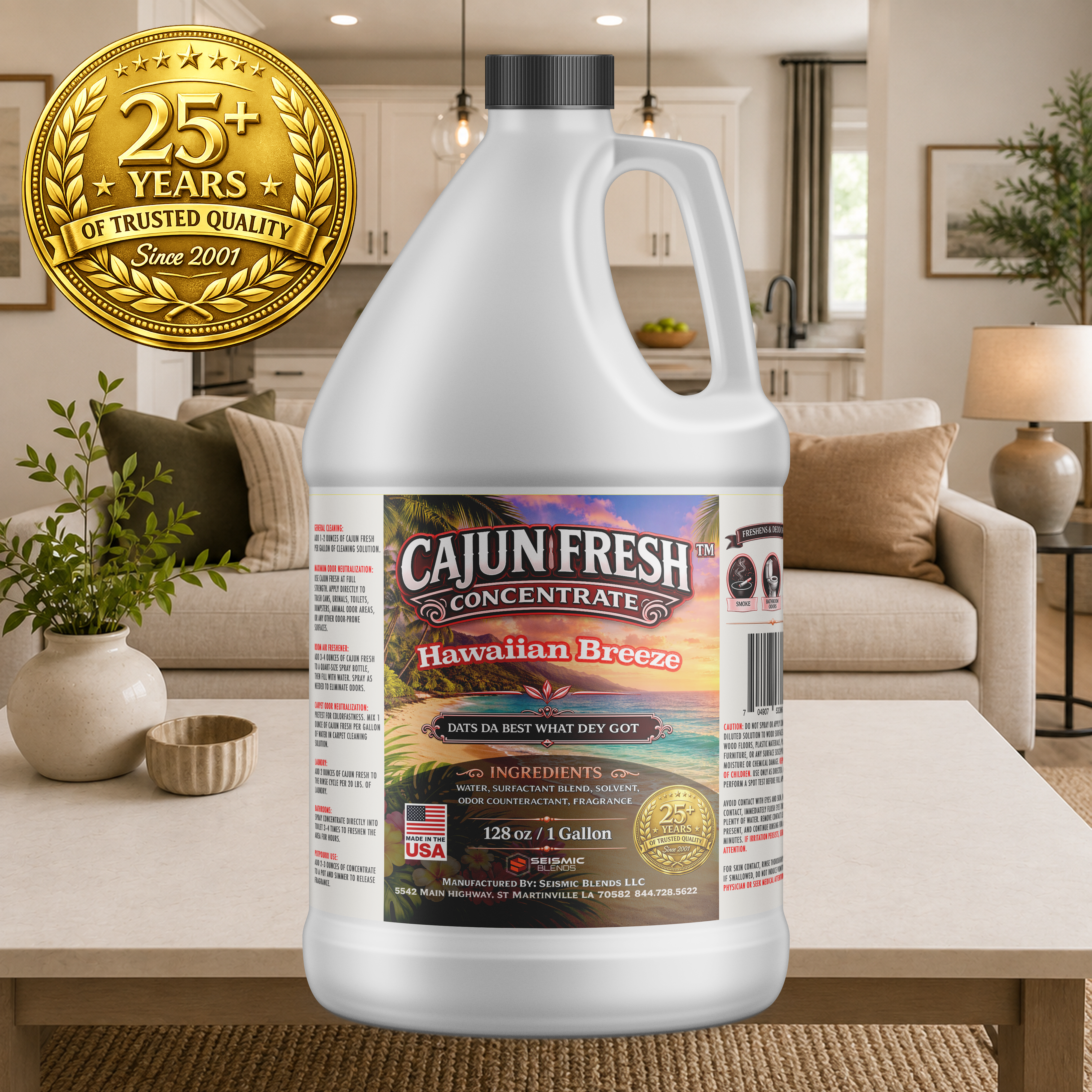 Cajun Fresh Concentrated Air Freshener (SBCF150) Hawaiian Breeze Fragrance | Professional Odor Neutralizer & Deodorizer