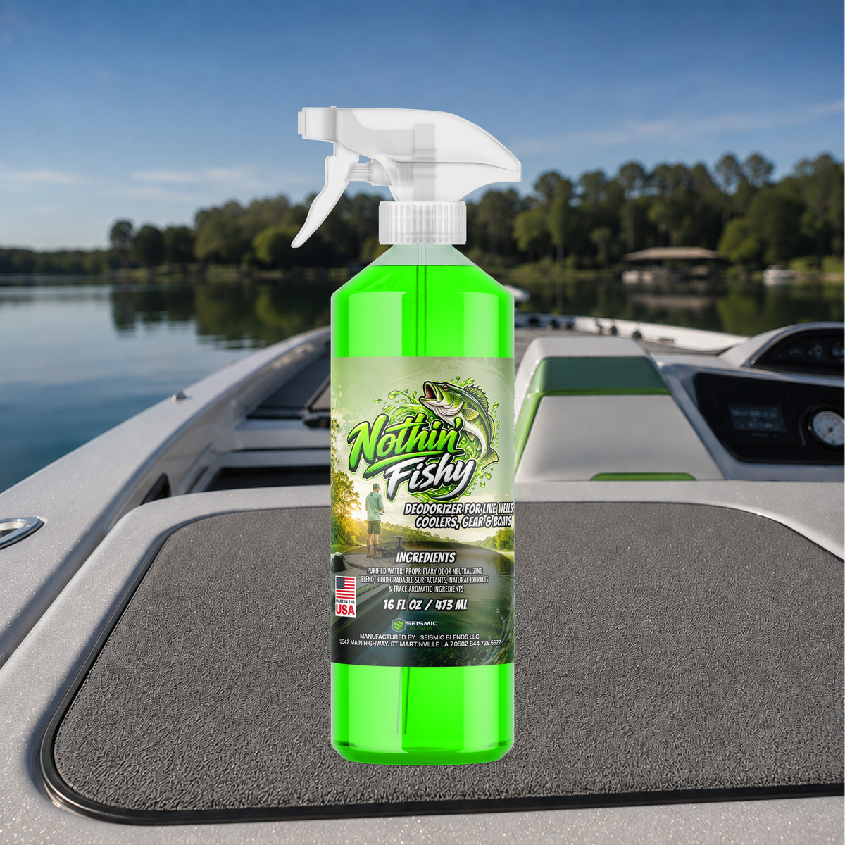 Nothin’ Fishy Deodorizer (MRD100) Boat & Marine Cleaner for Live Wells, Coolers, Fish Boxes, Gear & Strong Fish Odors