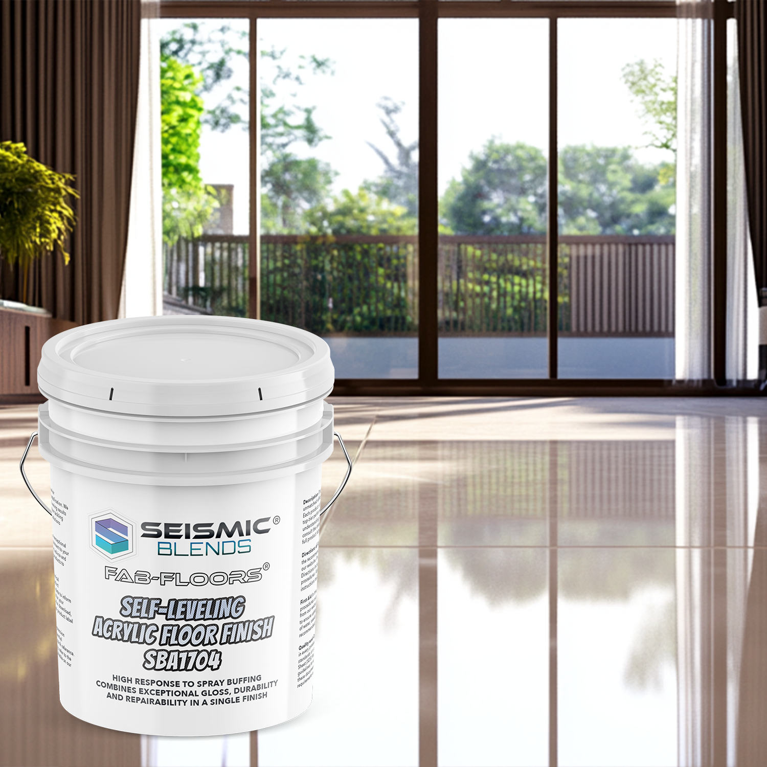 Fab Floors Self-Leveling Acrylic Floor Finish (SBA1704) - Self-Leveling Acrylic Finish for Professional Floors