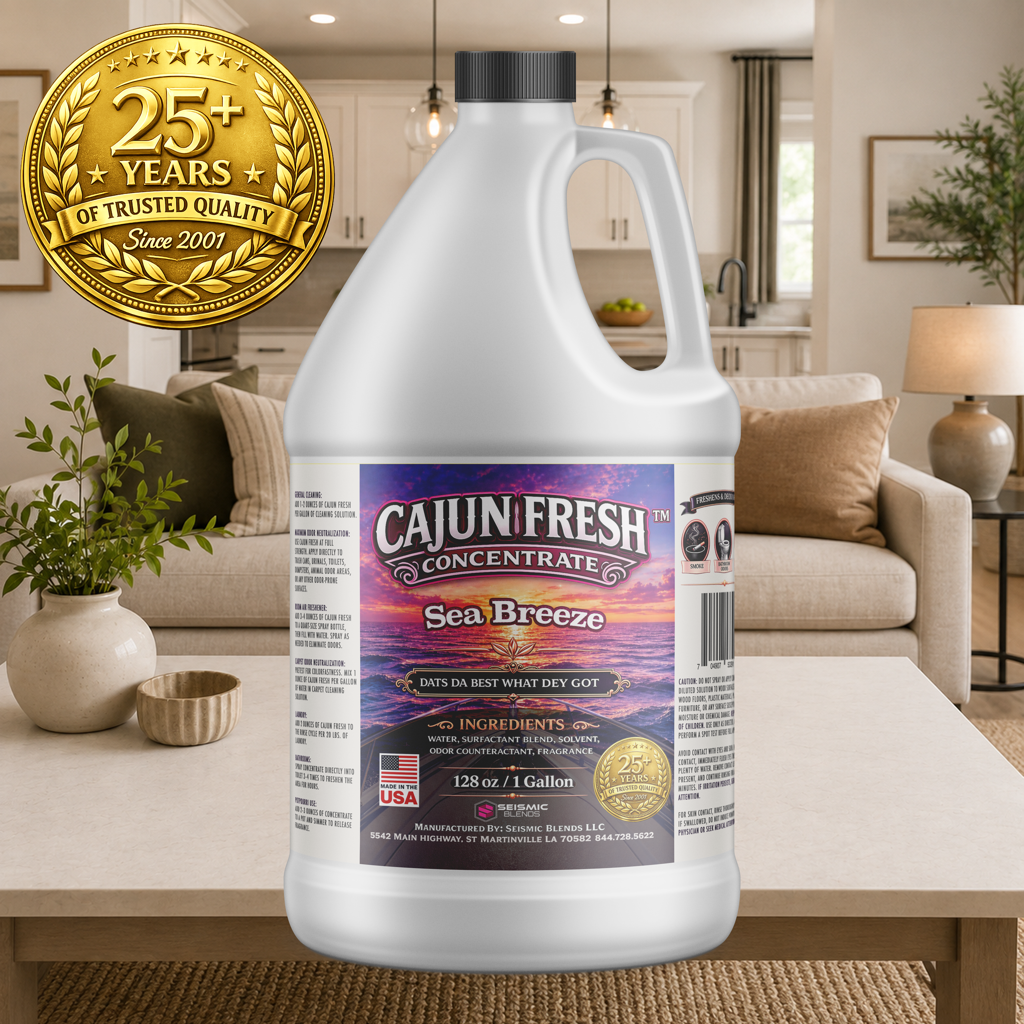 Cajun Fresh Concentrated Air Freshener (SBCF250) Sea Breeze Fragrance | Professional Odor Neutralizer & Deodorizer