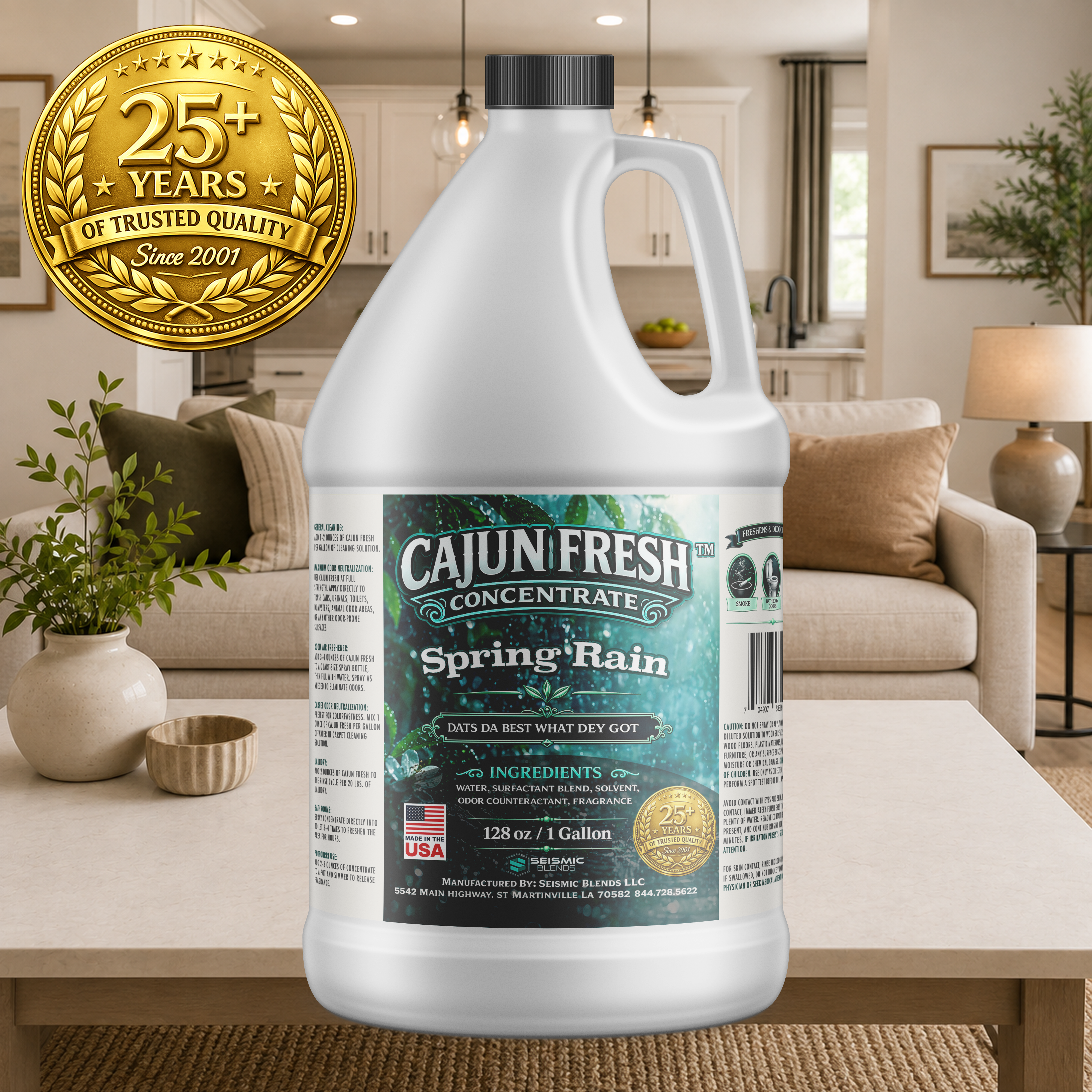 Cajun Fresh Concentrated Air Freshener (SBCF340) Spring Rain Fragrance | Professional Odor Neutralizer & Deodorizer