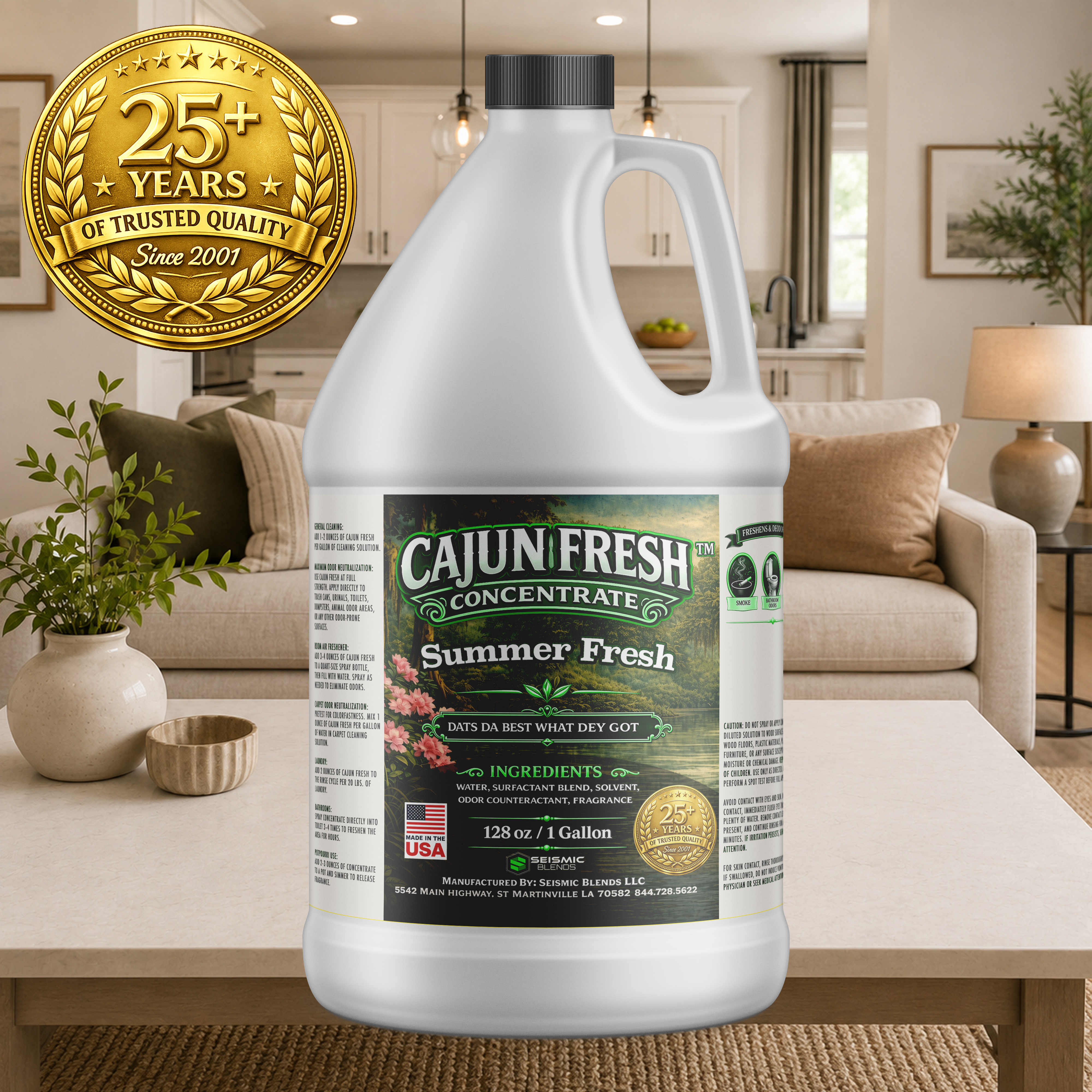 Cajun Fresh Concentrated Air Freshener (SBCF270) Summer Fresh Fragrance | Professional Odor Neutralizer & Deodorizer