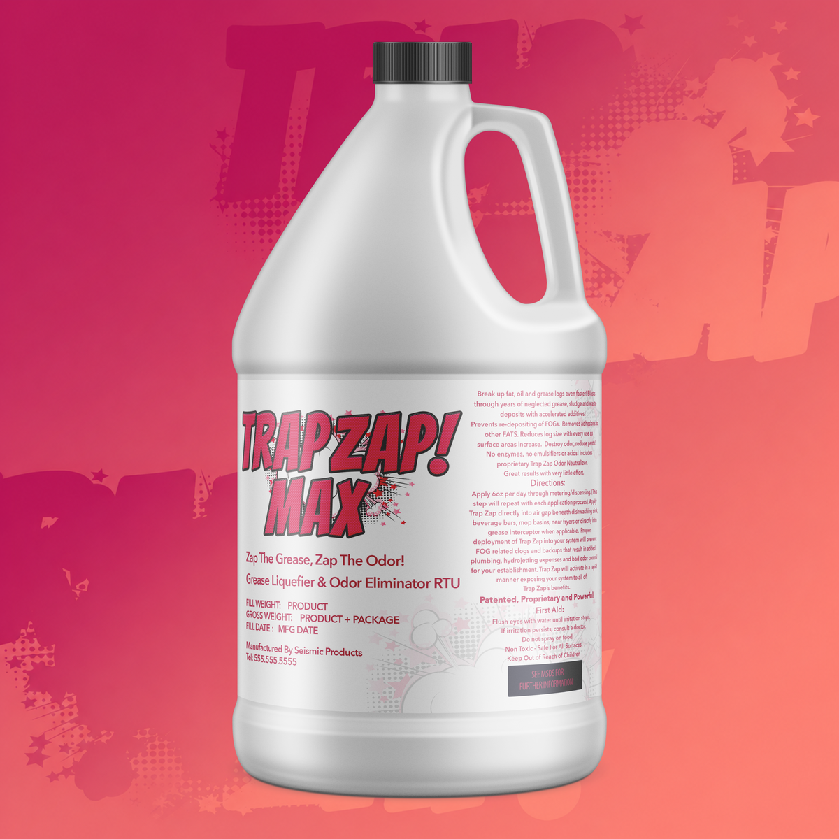 Trap-Zap MAX Commercial Grease Trap Additive (GTT110) - Max Strength Formula For Commercial Trap Cleaning