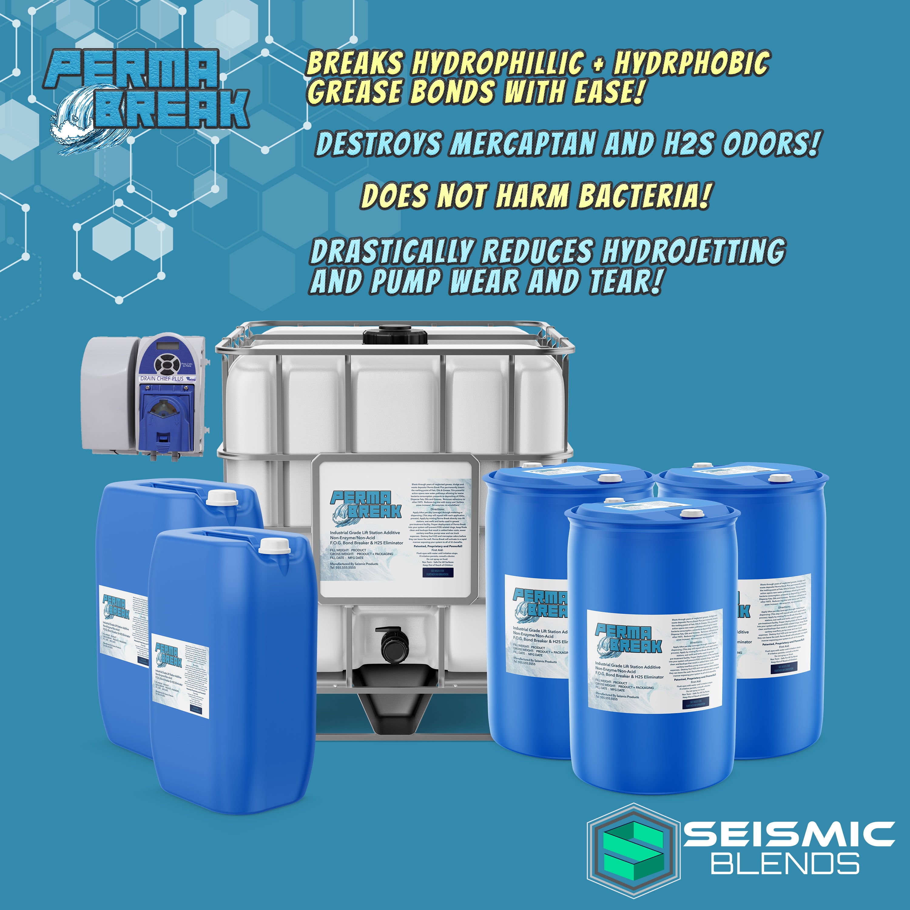 Perma-Break Industrial Grade Lift Station Additive (SBW100) - Heavy-Duty Formula For Odor Control In Wastewater Applications