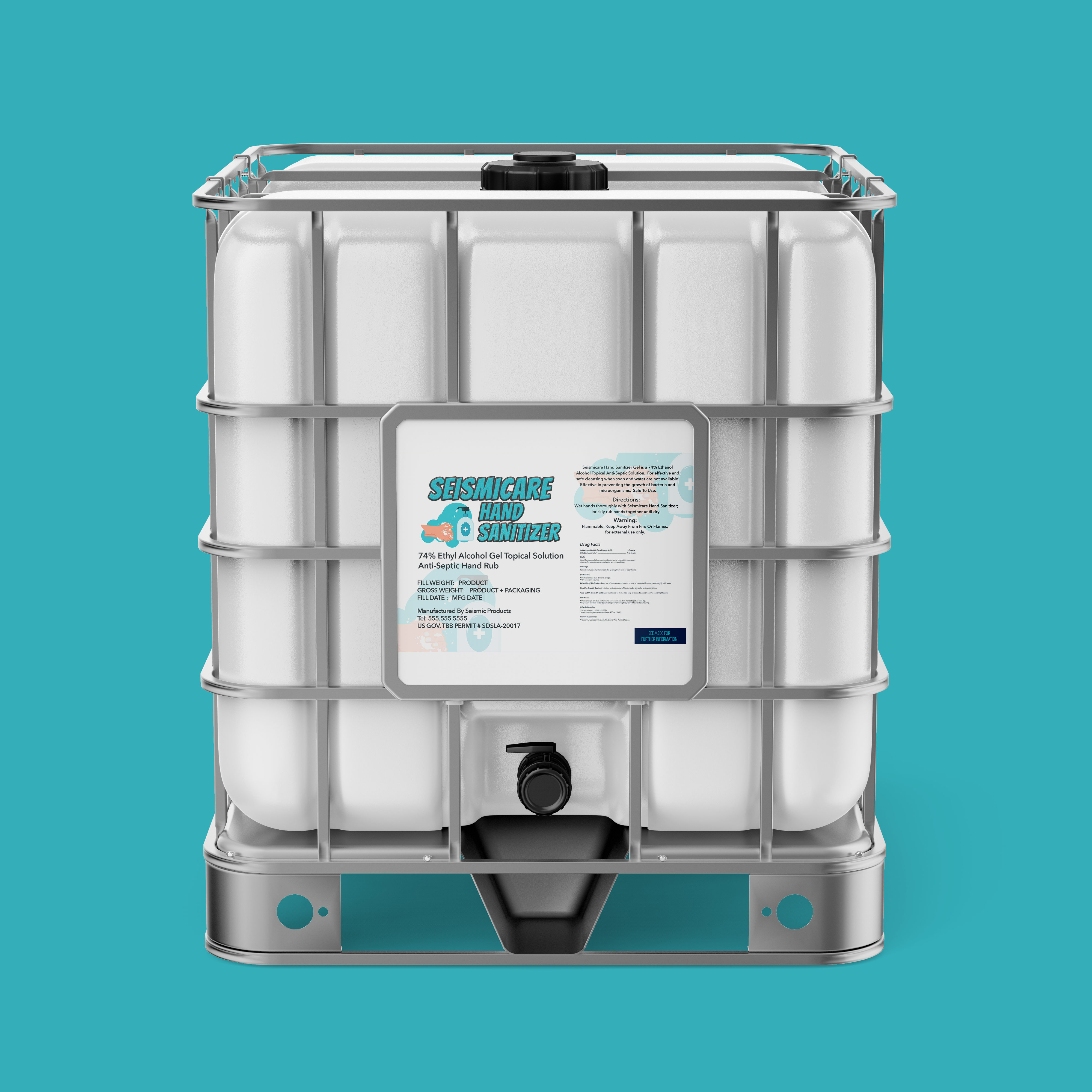 Seismicare Ethyl 74% Gel Hand Sanitizer (SAN110) - Ethyl Based Gel Sanitizer With 74 Percent Alcohol Content