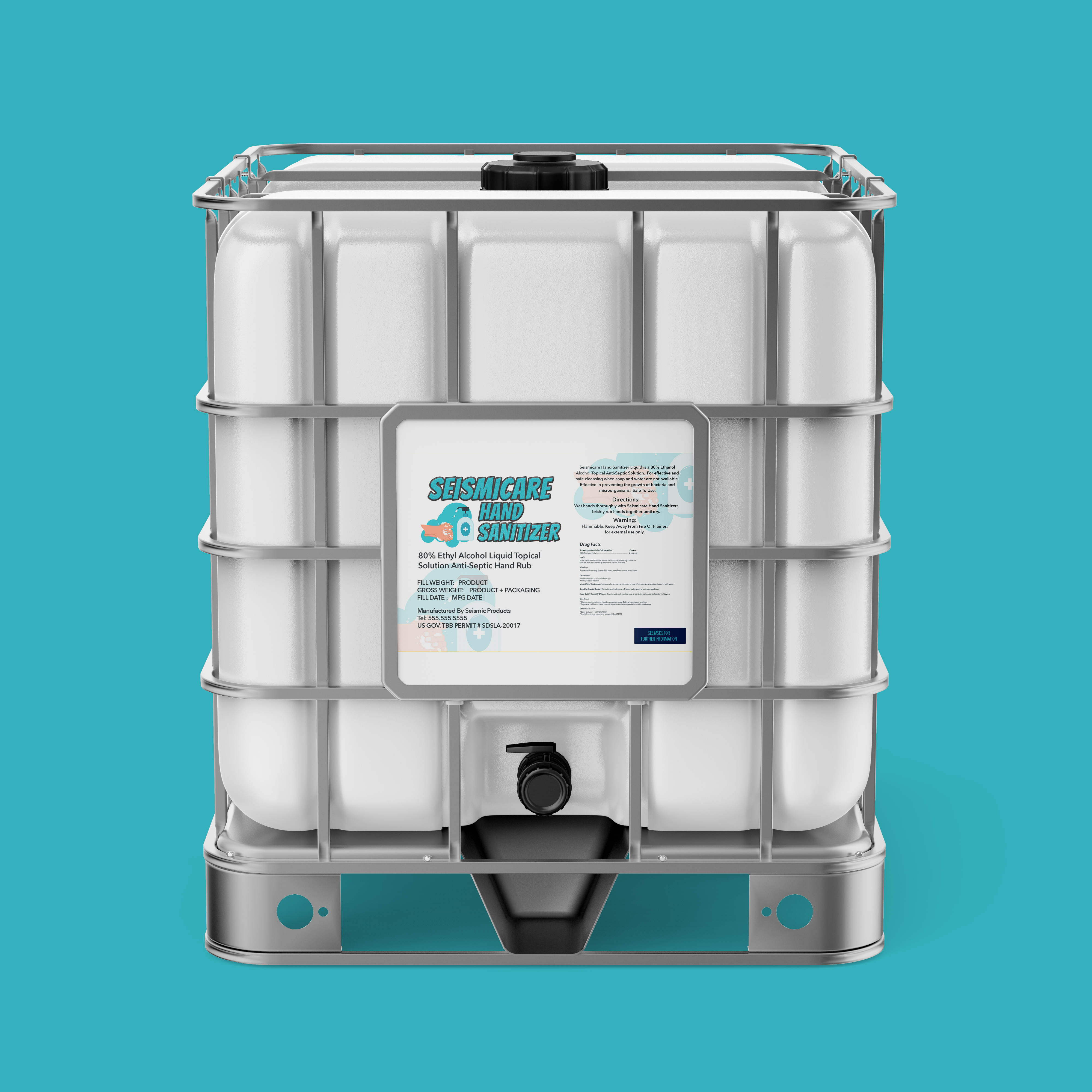 Seismicare Ethyl 80% Liquid Hand Sanitizer (SAN120) - Liquid Hand Sanitizer With 80 Percent Ethyl For Rapid Action