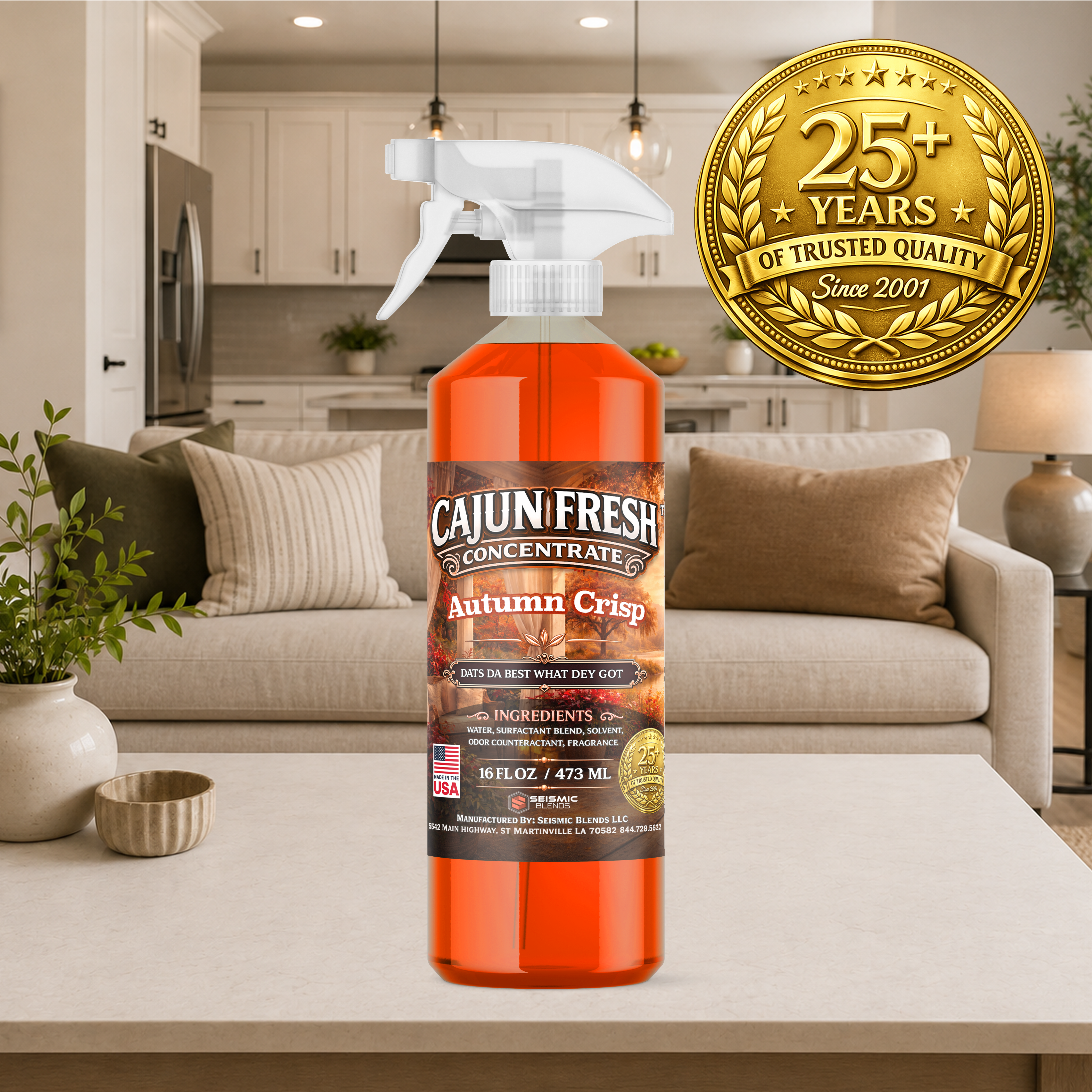 Cajun Fresh Concentrated Air Freshener (SBCF100) Autumn Crisp Fragrance | Professional Odor Neutralizer & Deodorizer