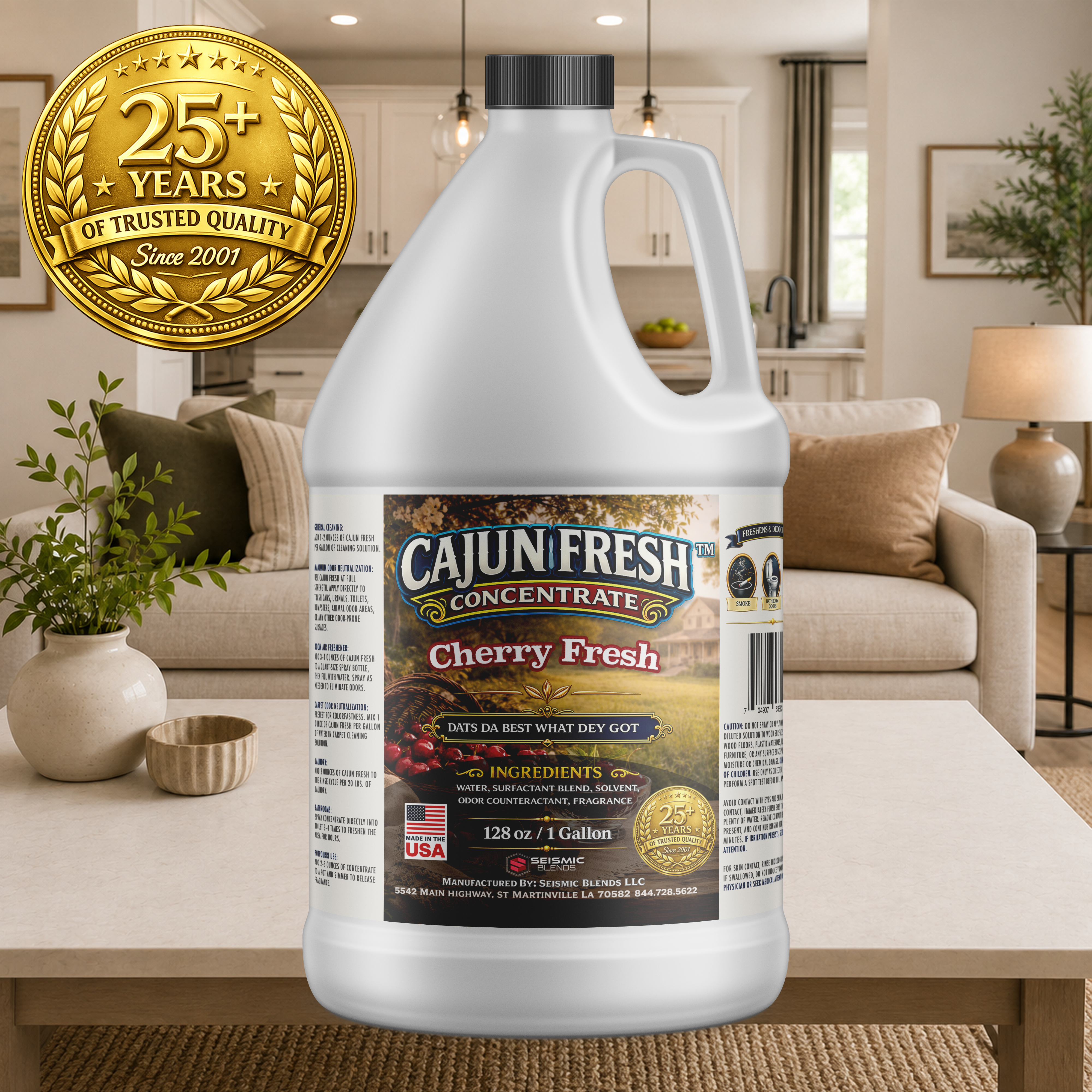 Cajun Fresh Concentrated Air Freshener (SBCF110) Cherry Fresh Fragrance | Professional Odor Neutralizer & Deodorizer