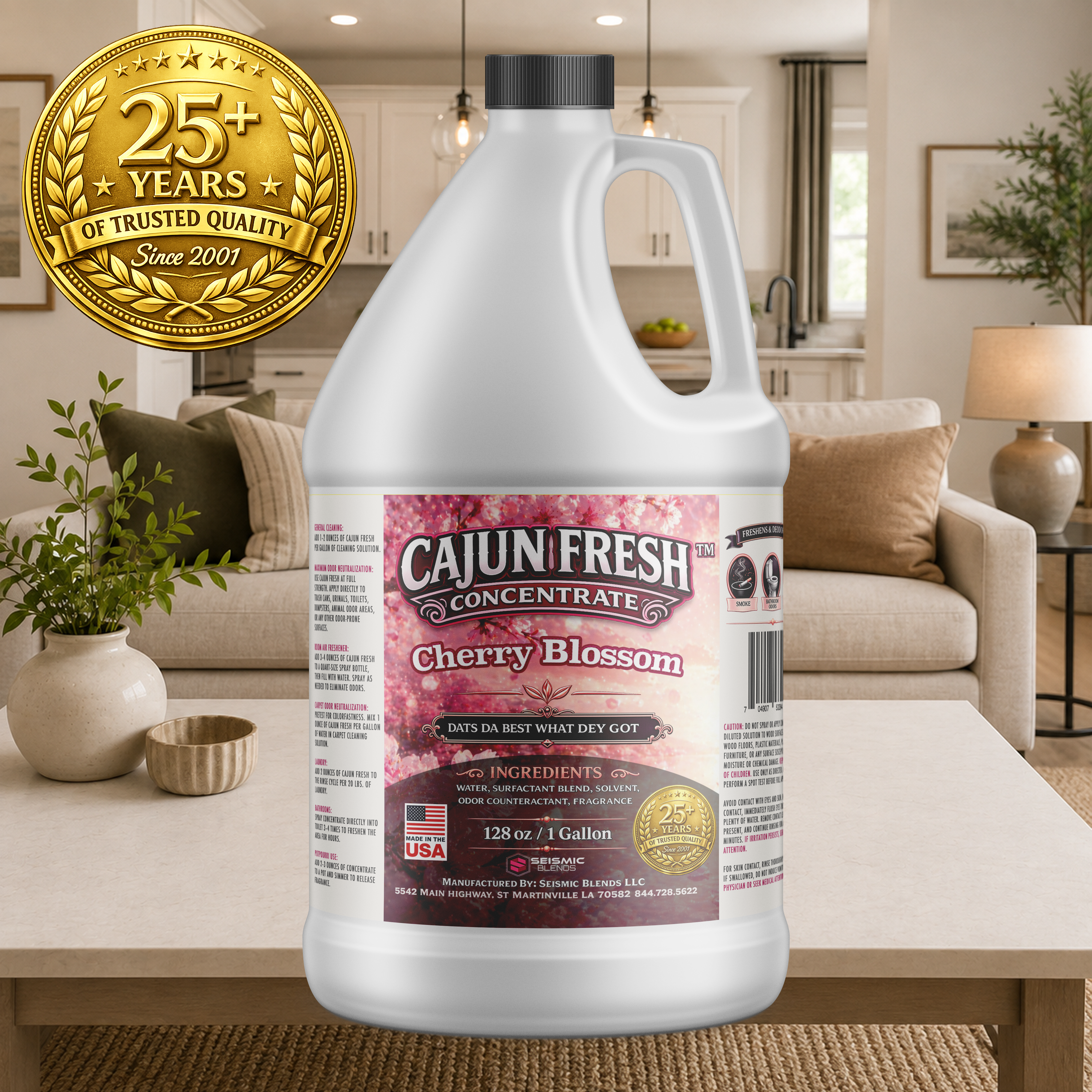 Cajun Fresh Concentrated Air Freshener (SBCF300) Cherry Blossom Fragrance | Professional Odor Neutralizer & Deodorizer