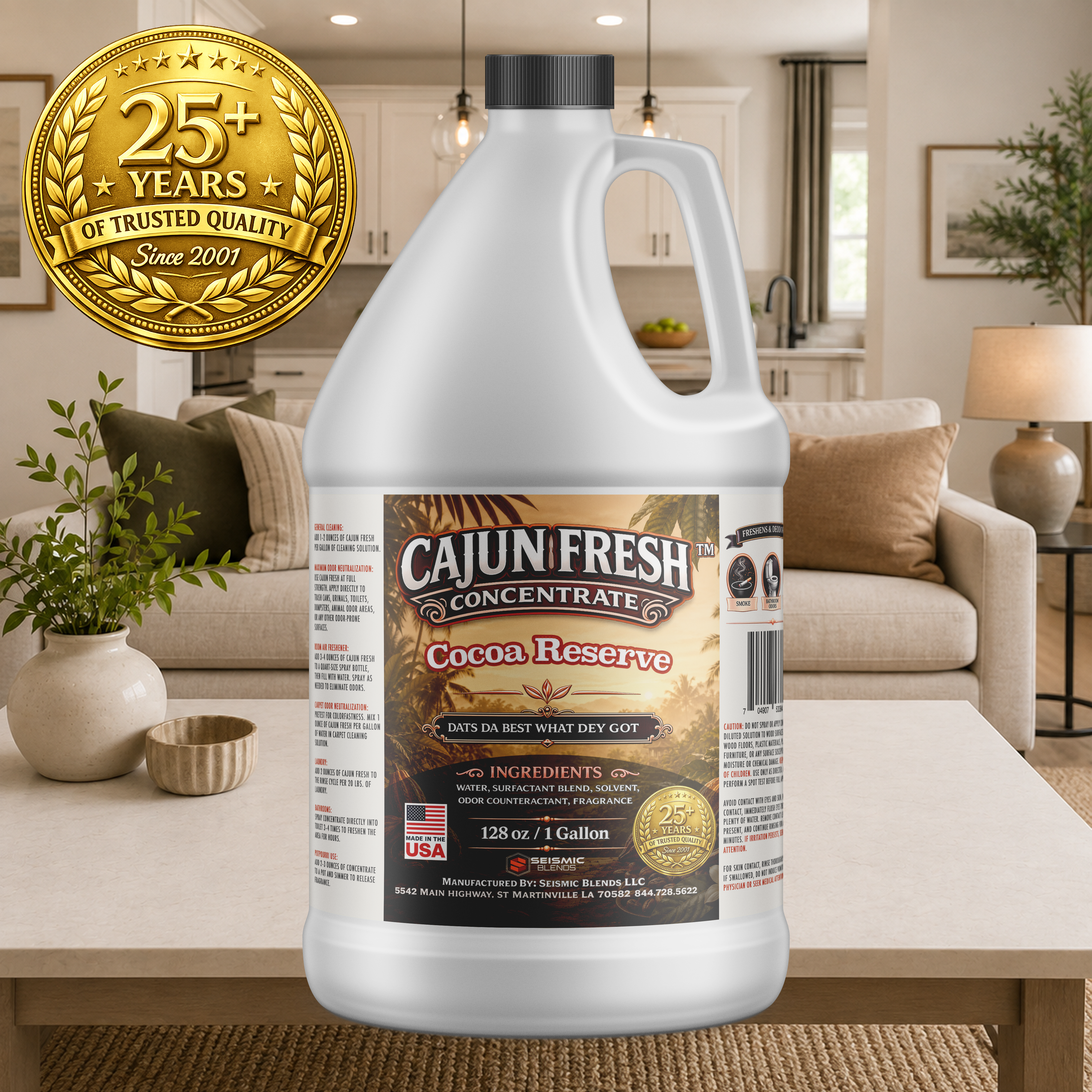Cajun Fresh Concentrated Air Freshener (SBCF120) Cocoa Reserve Fragrance | Professional Odor Neutralizer & Deodorizer