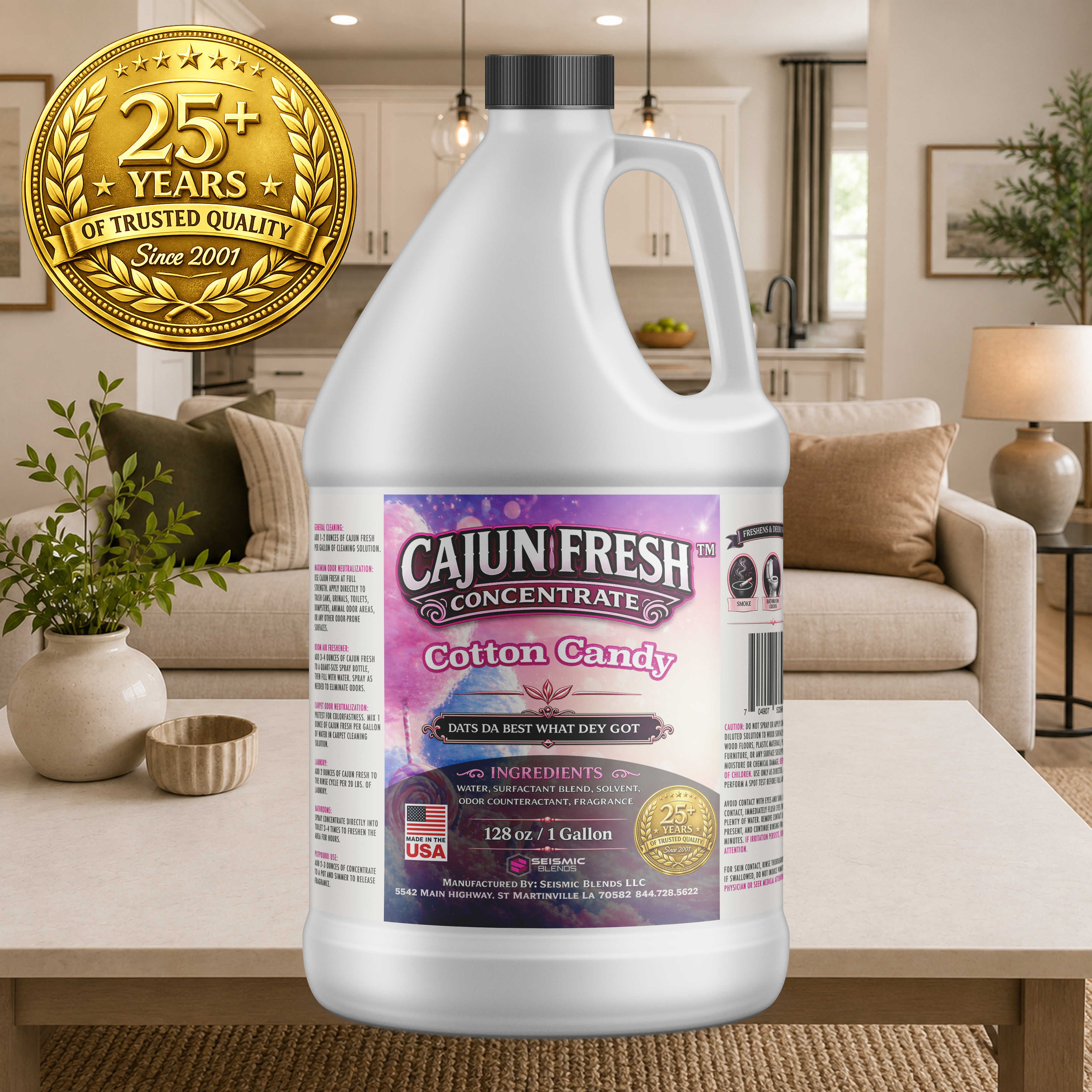 Cajun Fresh Concentrated Air Freshener (SBCF320) Cotton Candy Fragrance | Professional Odor Neutralizer & Deodorizer