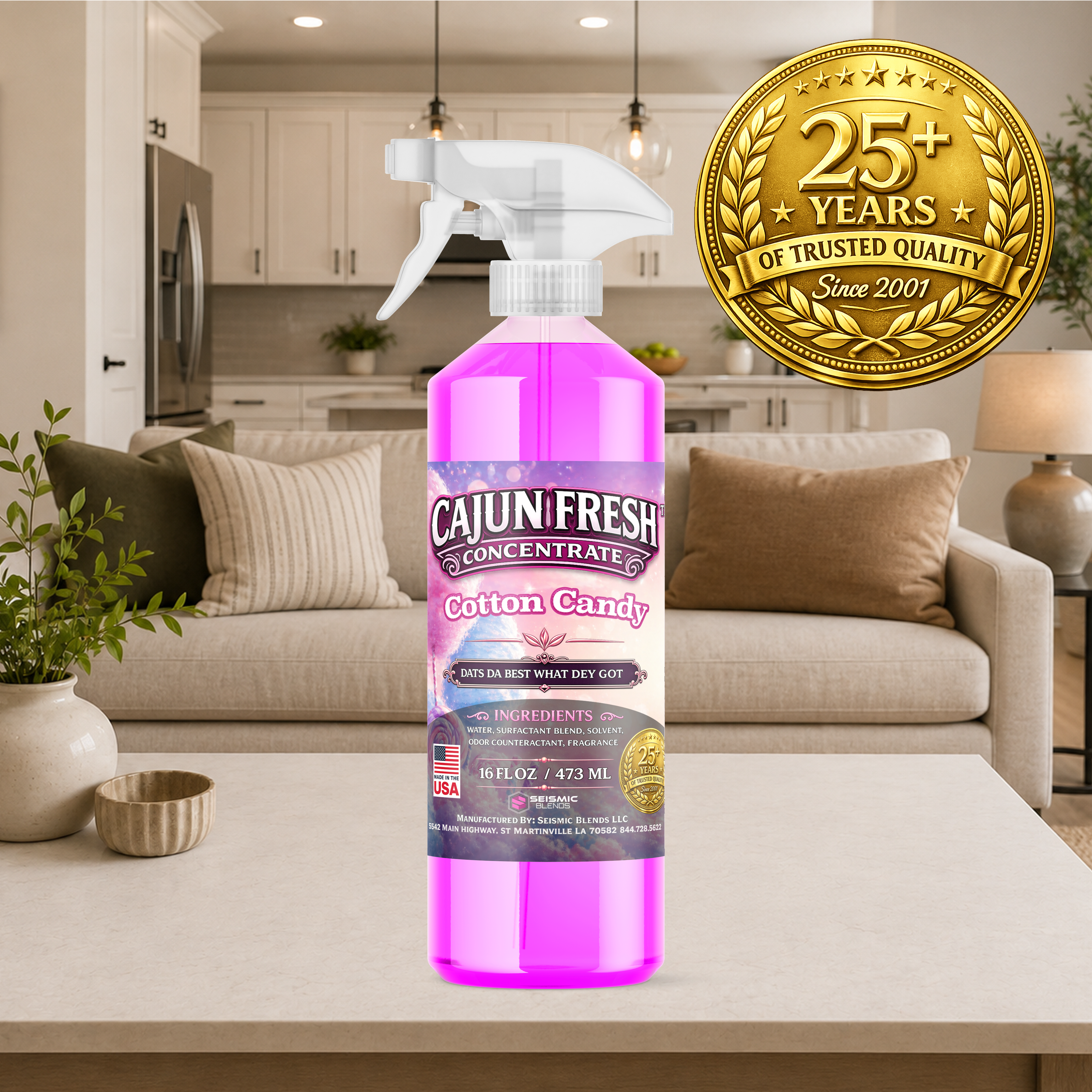 Cajun Fresh Concentrated Air Freshener (SBCF320) Cotton Candy Fragrance | Professional Odor Neutralizer & Deodorizer