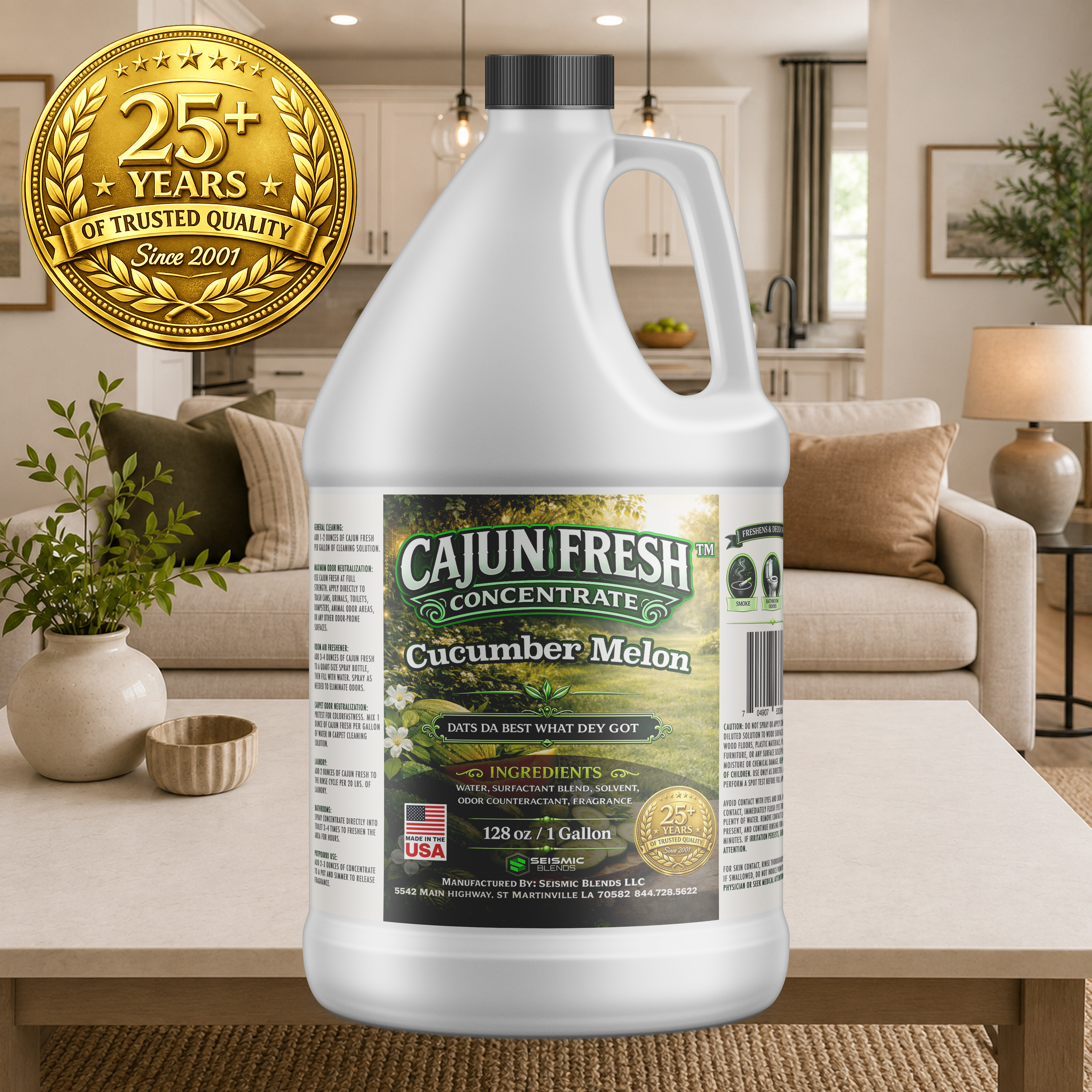 Cajun Fresh Concentrated Air Freshener (SBCF130) Cucumber Melon Fragrance | Professional Odor Neutralizer & Deodorizer