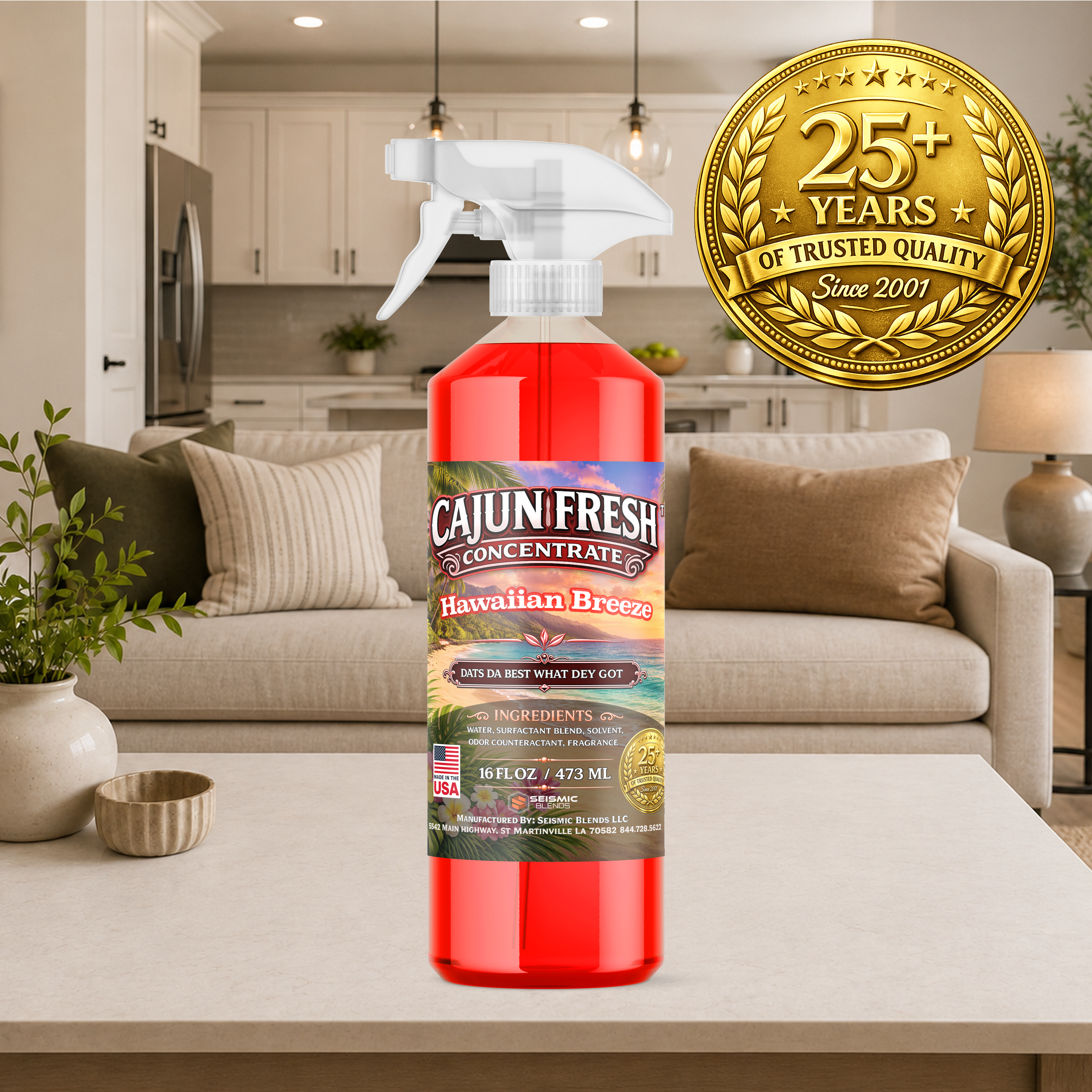 Cajun Fresh Concentrated Air Freshener (SBCF150) Hawaiian Breeze Fragrance | Professional Odor Neutralizer & Deodorizer
