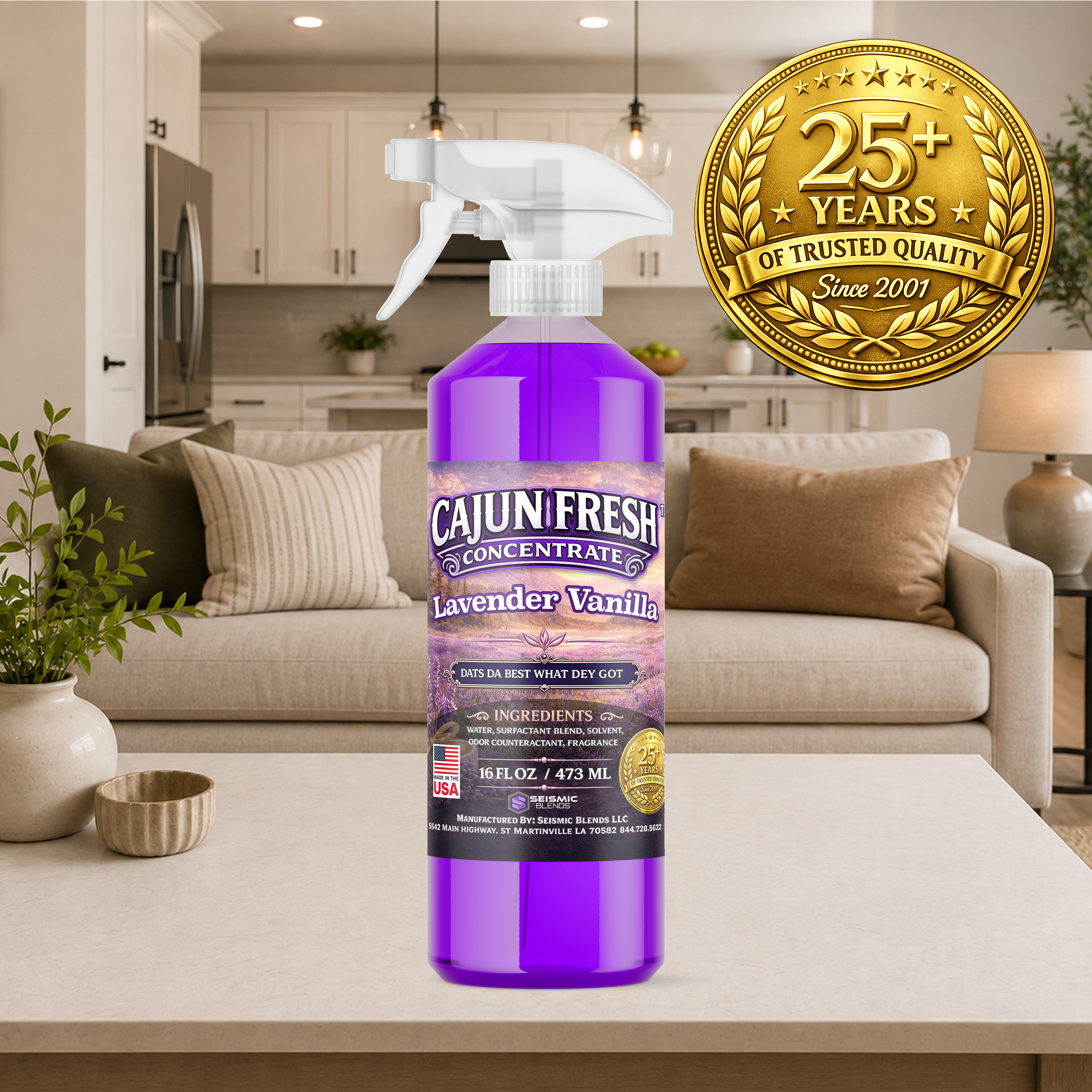 Cajun Fresh Concentrated Air Freshener (SBCF160) Lavender Vanilla Fragrance | Professional Odor Neutralizer & Deodorizer