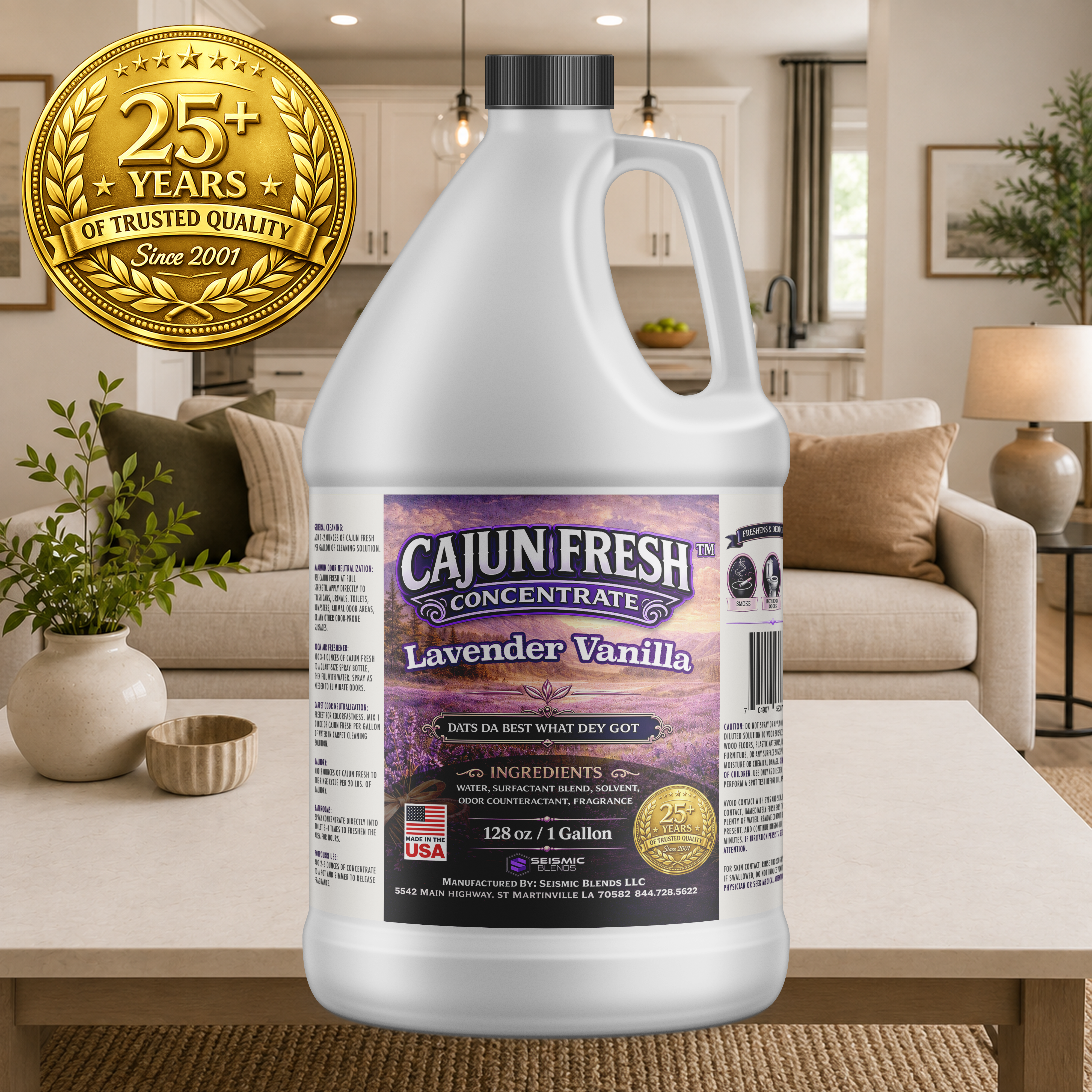Cajun Fresh Concentrated Air Freshener (SBCF160) Lavender Vanilla Fragrance | Professional Odor Neutralizer & Deodorizer