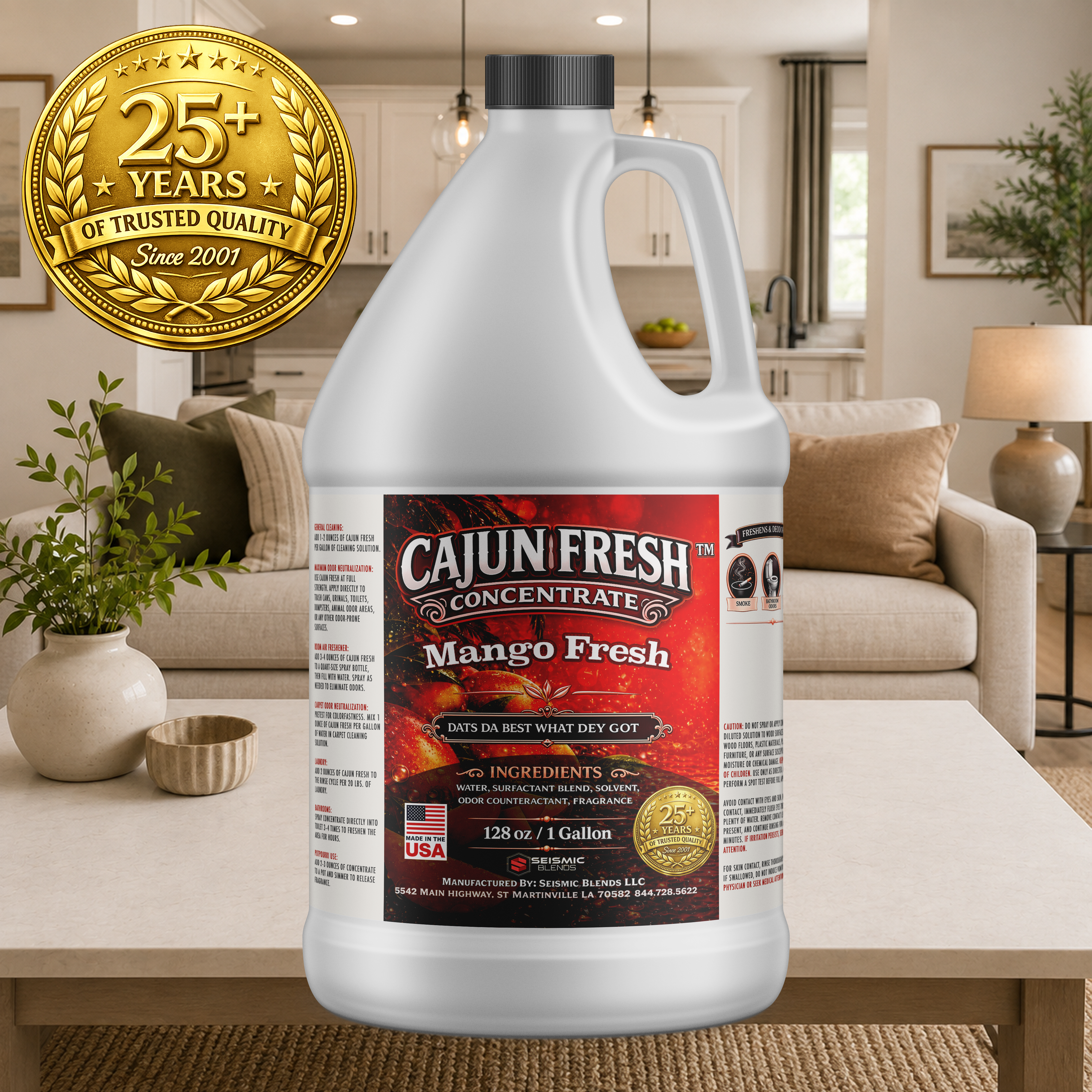 Cajun Fresh Concentrated Air Freshener (SBCF180) Mango Fresh Fragrance | Professional Odor Neutralizer & Deodorizer