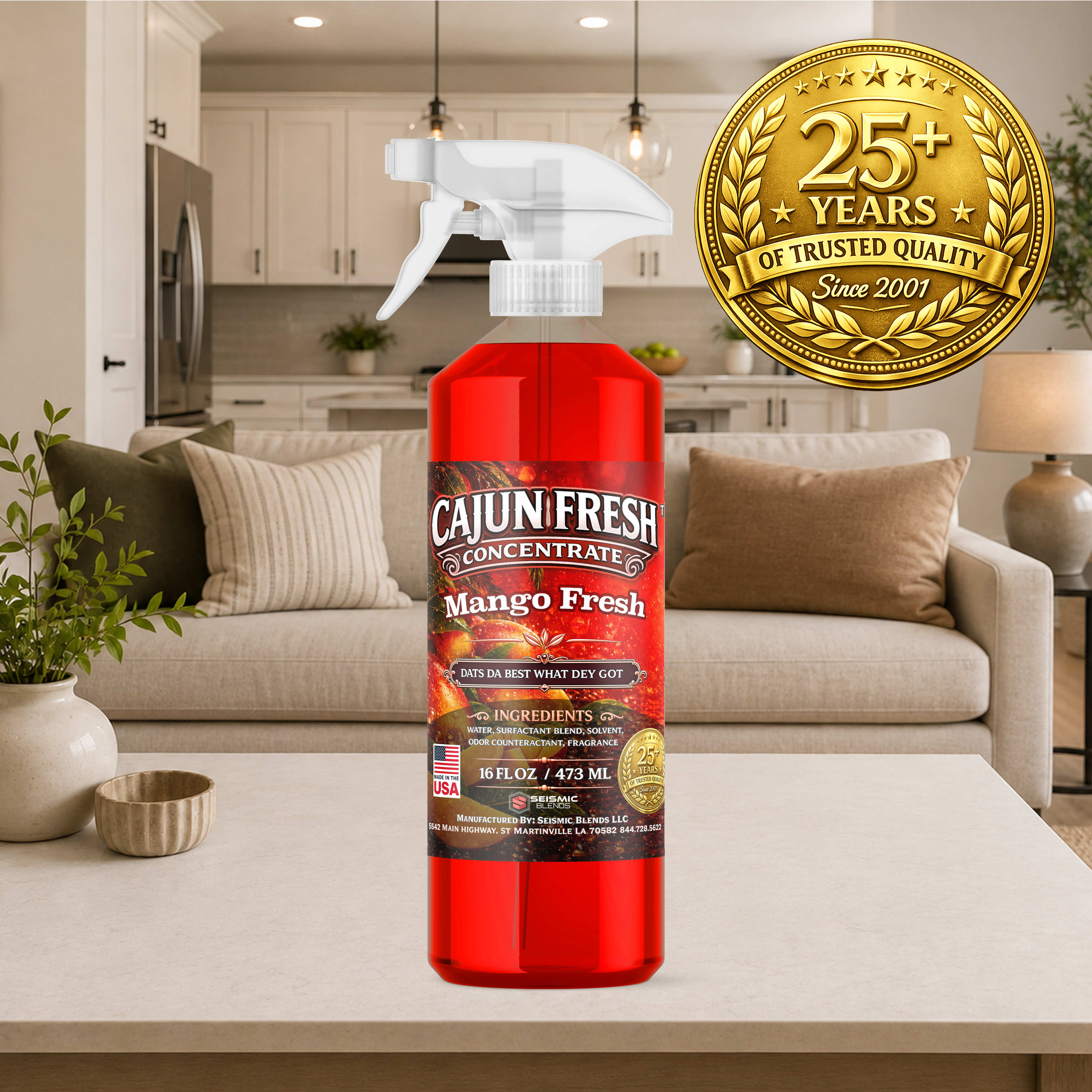 Cajun Fresh Concentrated Air Freshener (SBCF180) Mango Fresh Fragrance | Professional Odor Neutralizer & Deodorizer