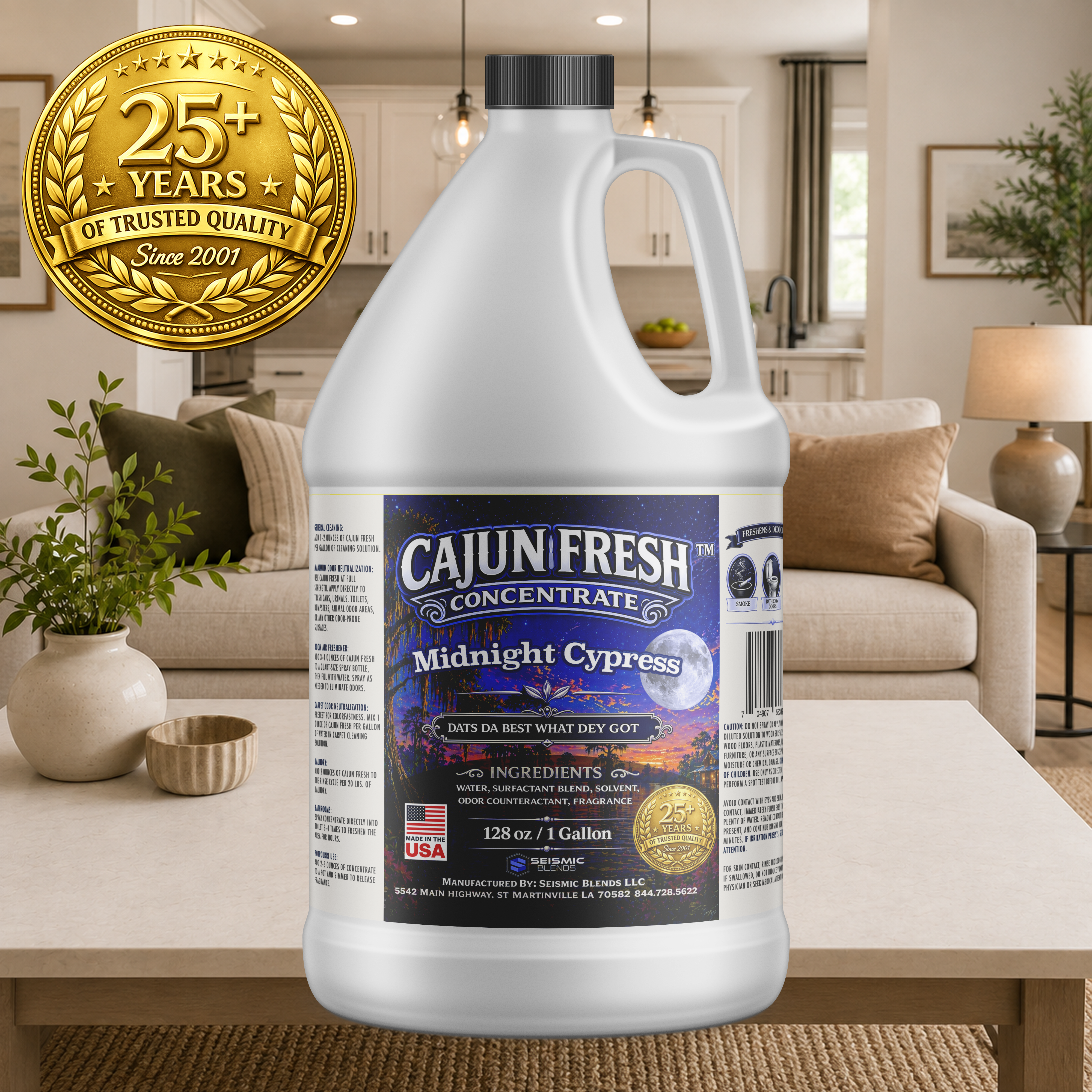 Cajun Fresh Concentrated Air Freshener (SBCF190) Midnight Cypress Fragrance | Professional Odor Neutralizer & Deodorizer