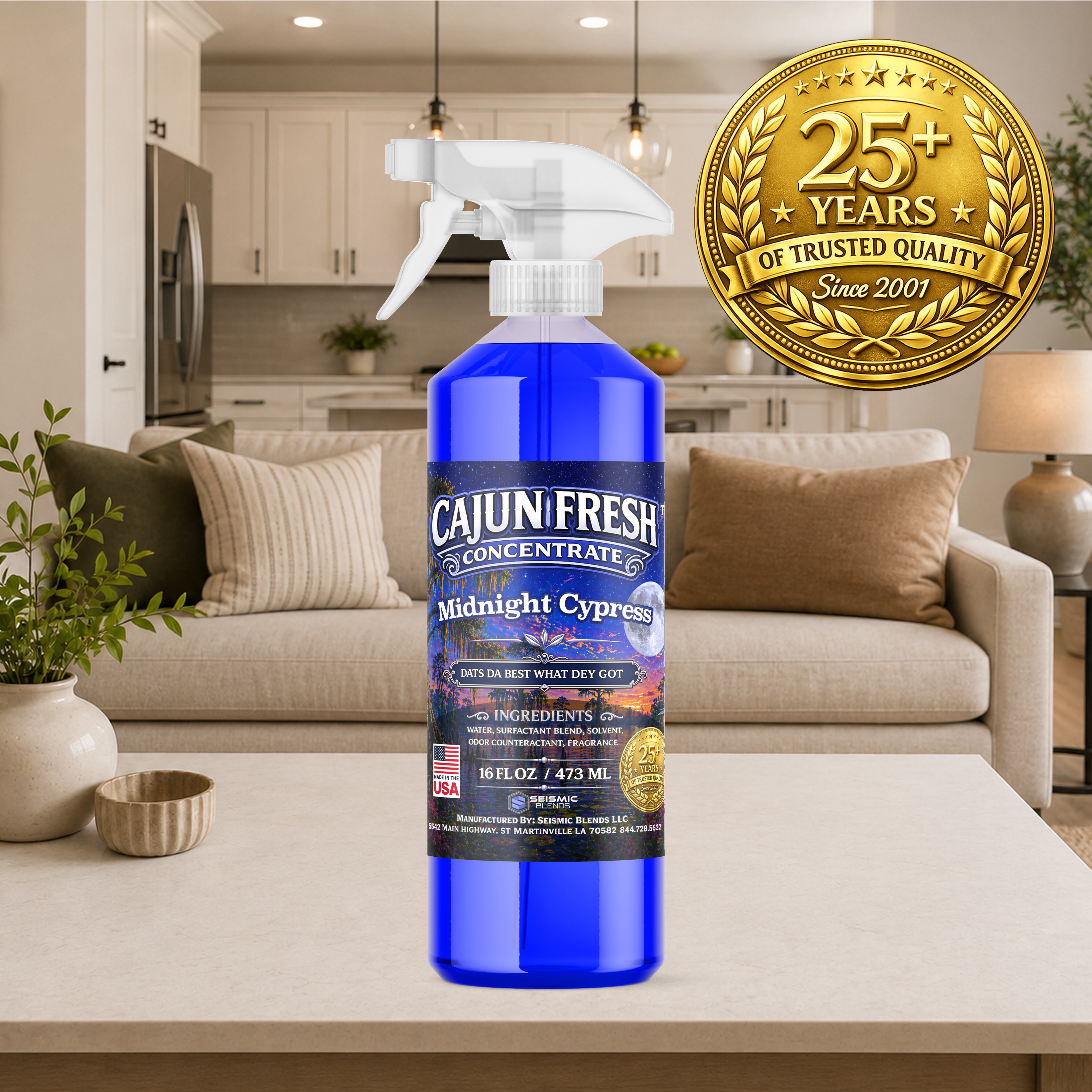 Cajun Fresh Concentrated Air Freshener (SBCF190) Midnight Cypress Fragrance | Professional Odor Neutralizer & Deodorizer
