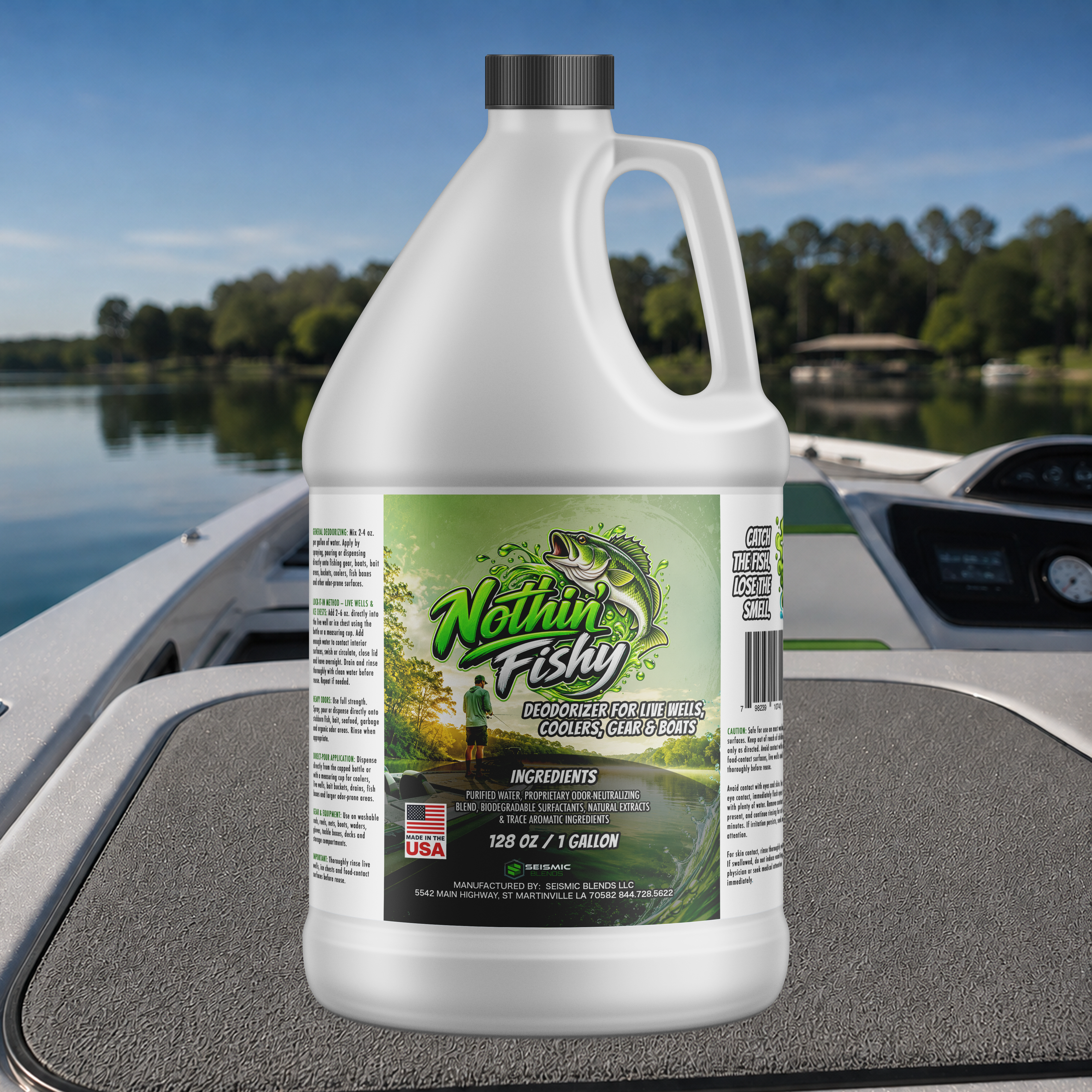 Nothin’ Fishy Deodorizer (MRD100) Boat & Marine Cleaner for Live Wells, Coolers, Fish Boxes, Gear & Strong Fish Odors