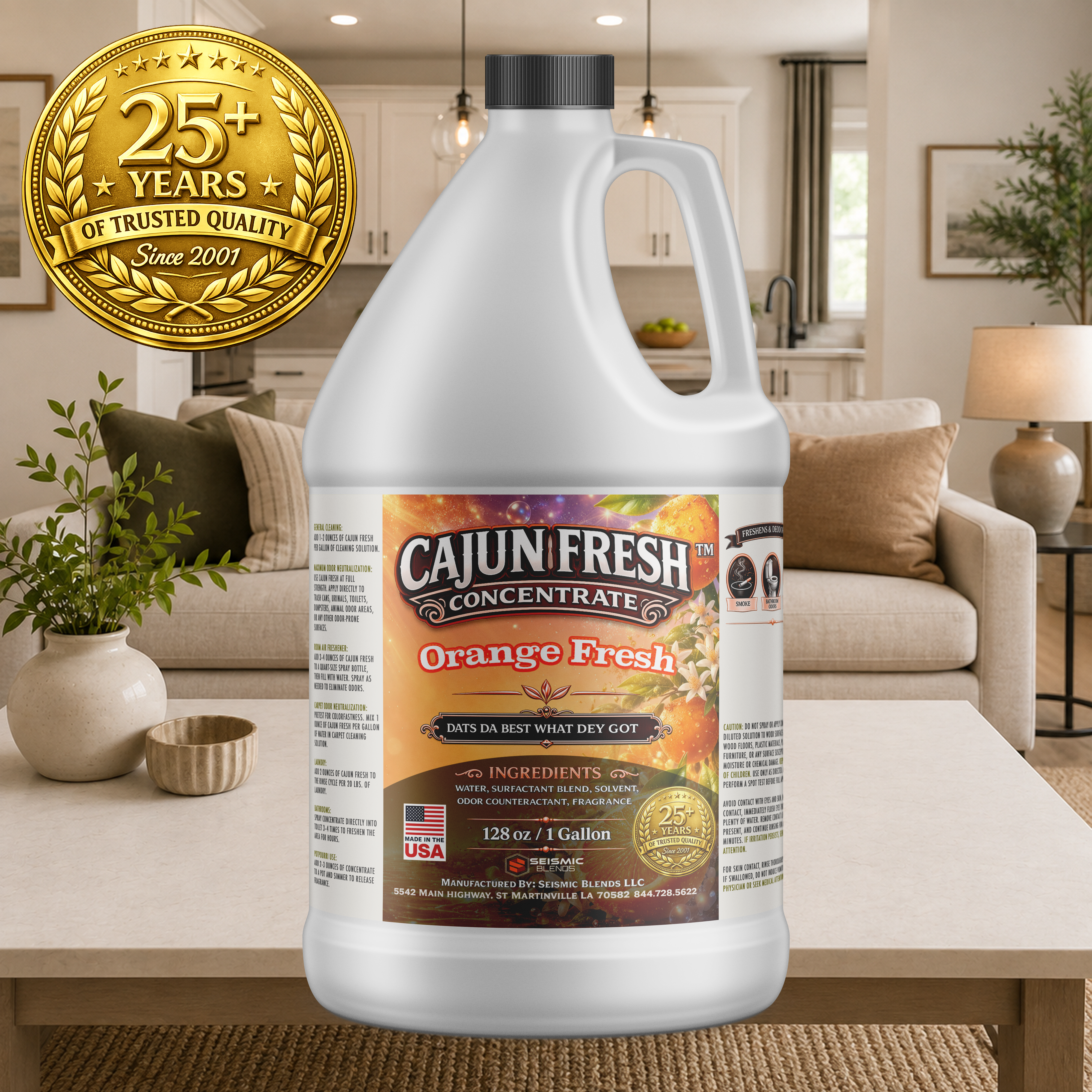 Cajun Fresh Concentrated Air Freshener (SBCF220) Orange Fresh Fragrance | Professional Odor Neutralizer & Deodorizer
