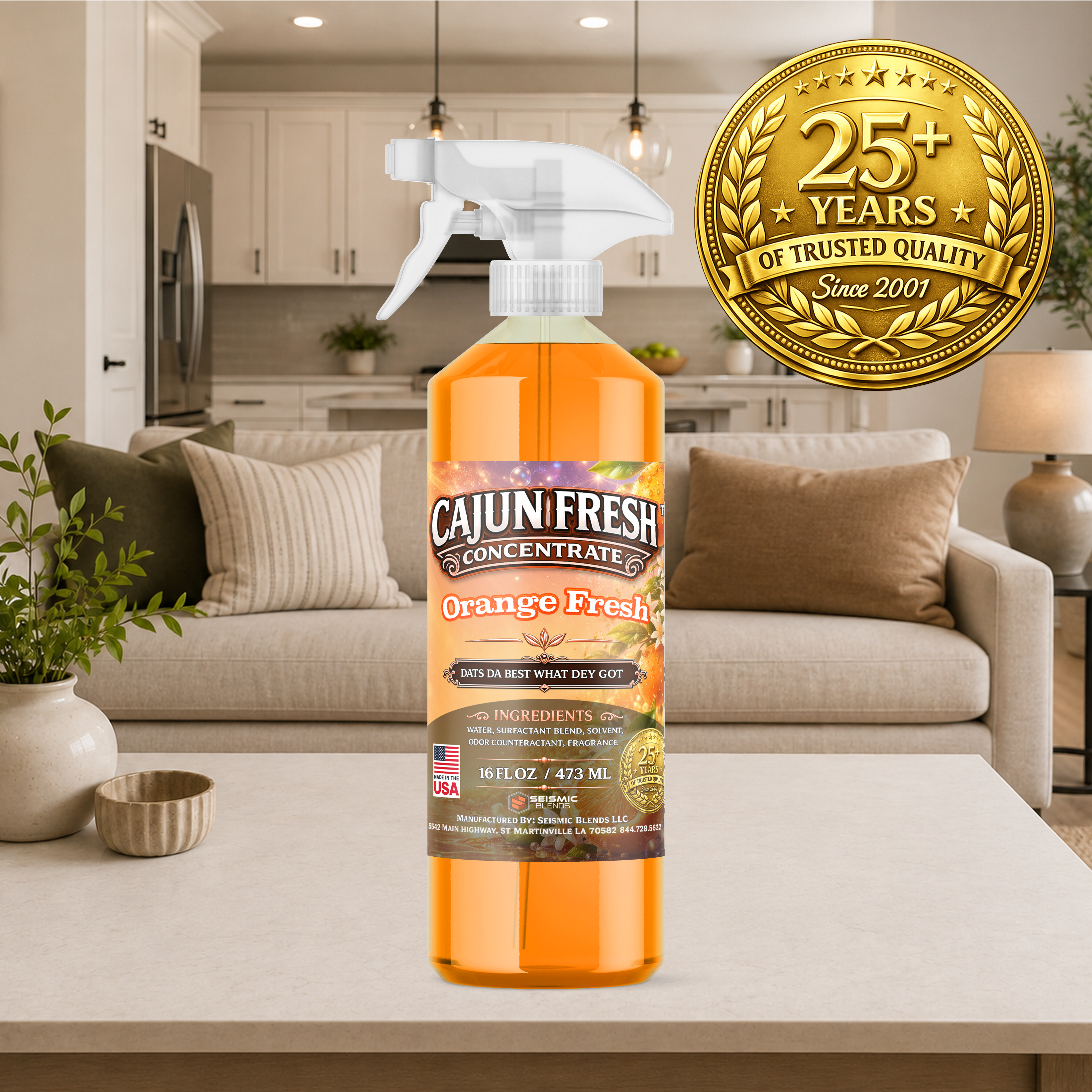 Cajun Fresh Concentrated Air Freshener (SBCF220) Orange Fresh Fragrance | Professional Odor Neutralizer & Deodorizer