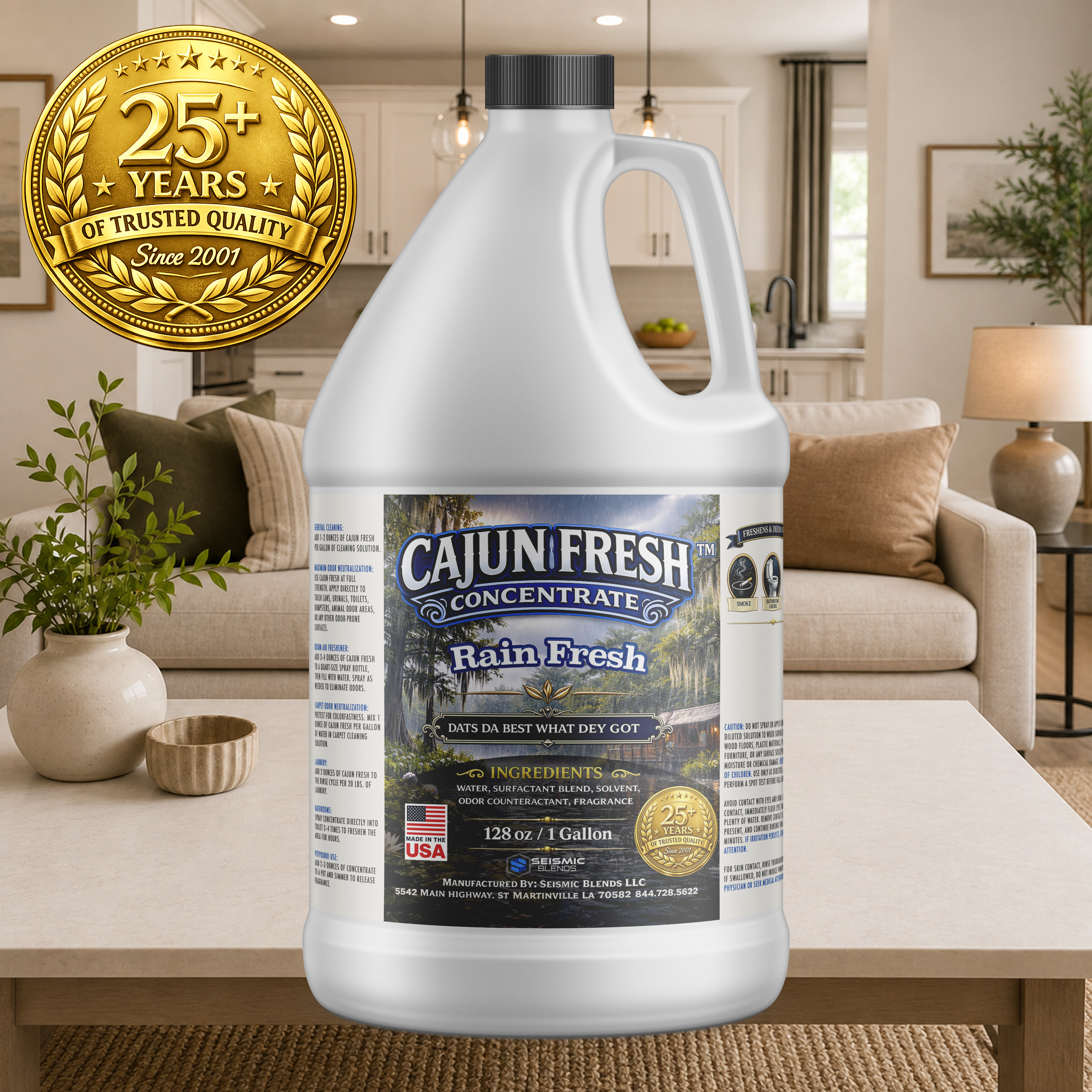 Cajun Fresh Concentrated Air Freshener (SBCF240) Rain Fresh Fragrance | Professional Odor Neutralizer & Deodorizer