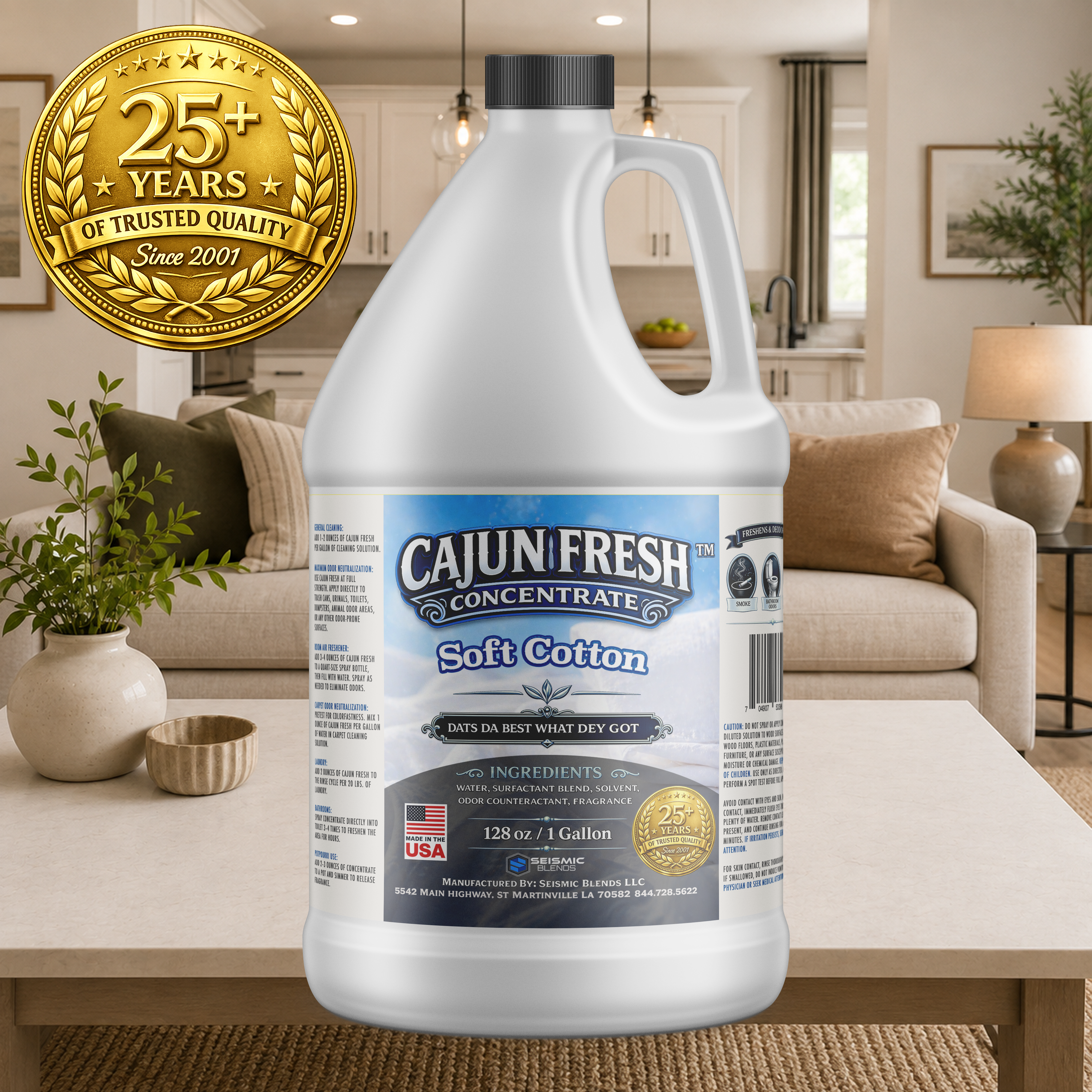 Cajun Fresh Concentrated Air Freshener (SBCF330) Soft Cotton Fragrance | Professional Odor Neutralizer & Deodorizer