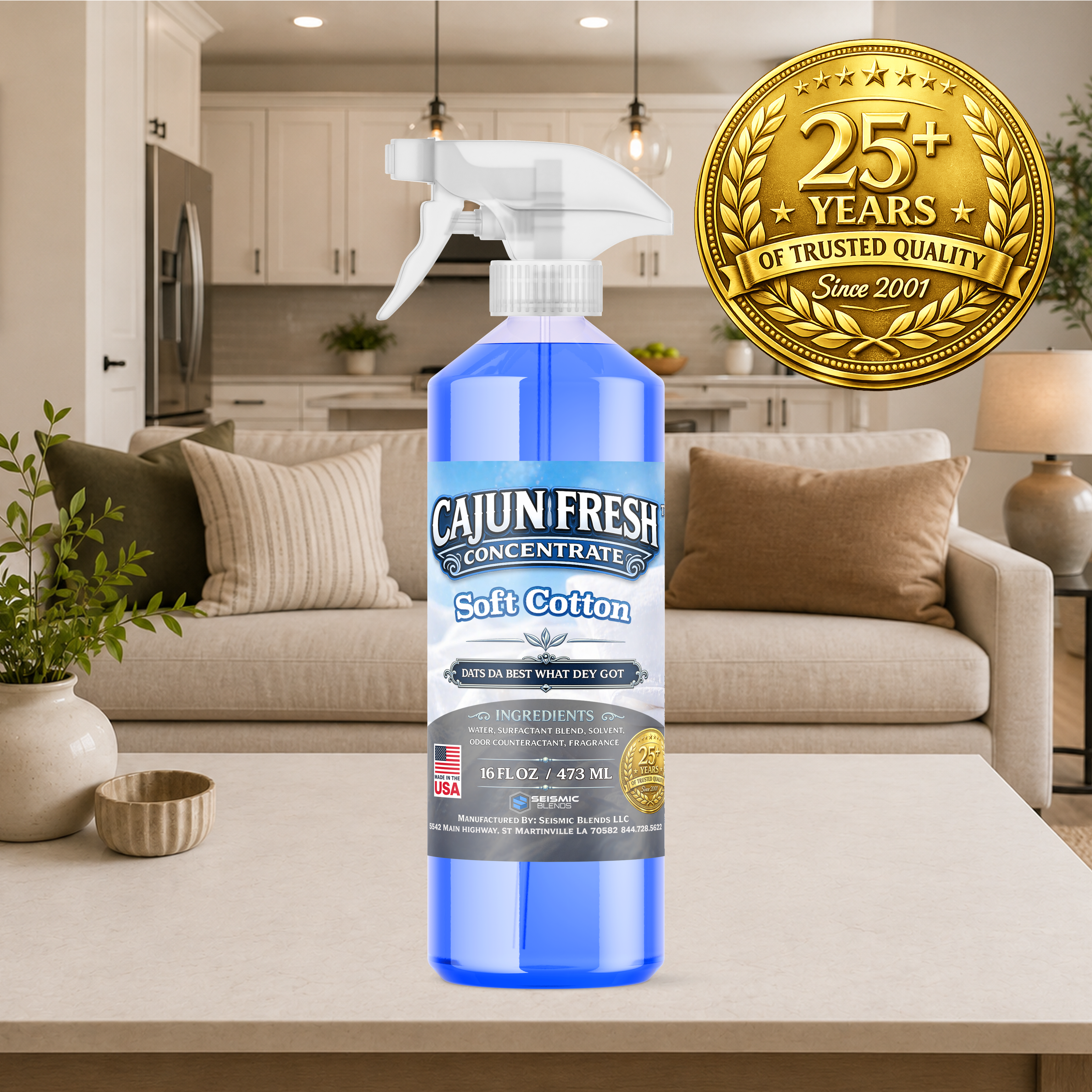 Cajun Fresh Concentrated Air Freshener (SBCF330) Soft Cotton Fragrance | Professional Odor Neutralizer & Deodorizer