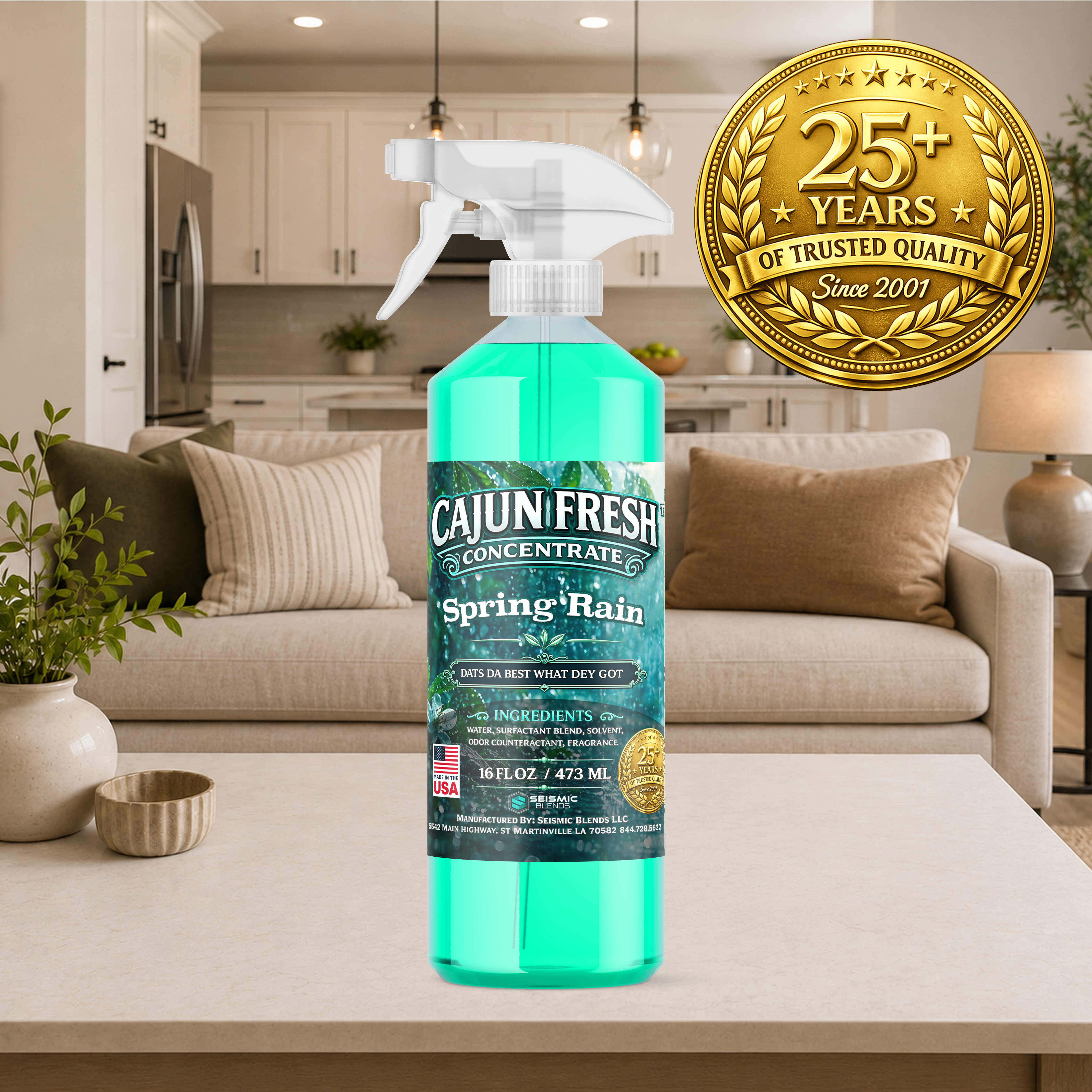 Cajun Fresh Concentrated Air Freshener (SBCF340) Spring Rain Fragrance | Professional Odor Neutralizer & Deodorizer